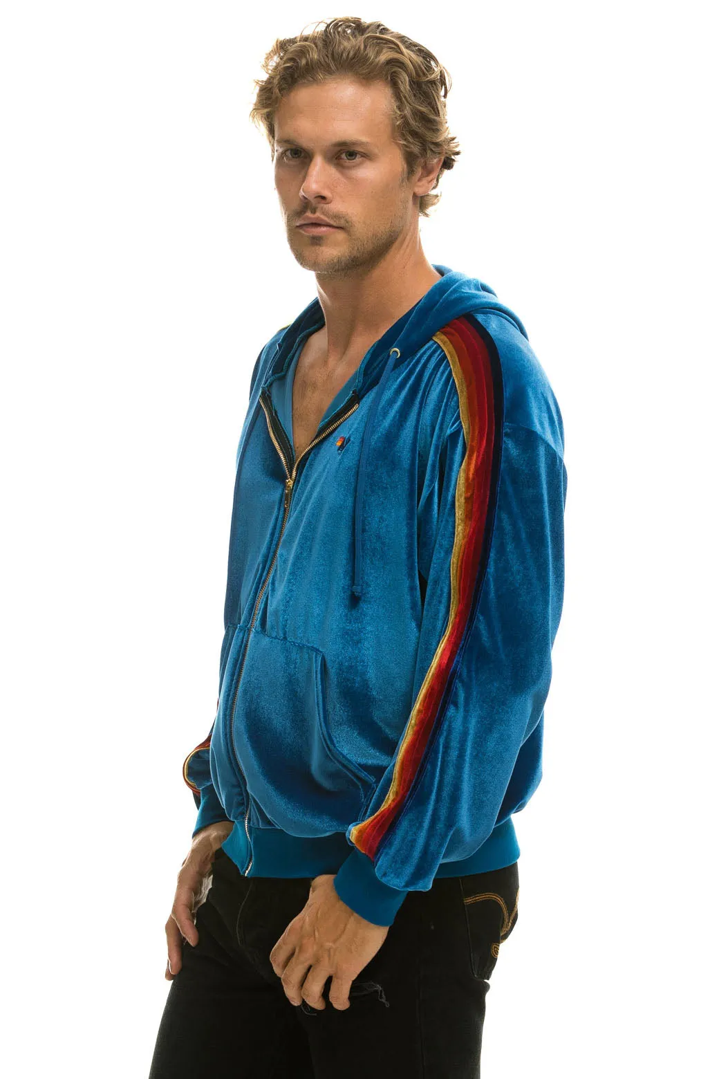 CLASSIC VELVET RELAXED ZIP HOODIE - VINTAGE BLUE