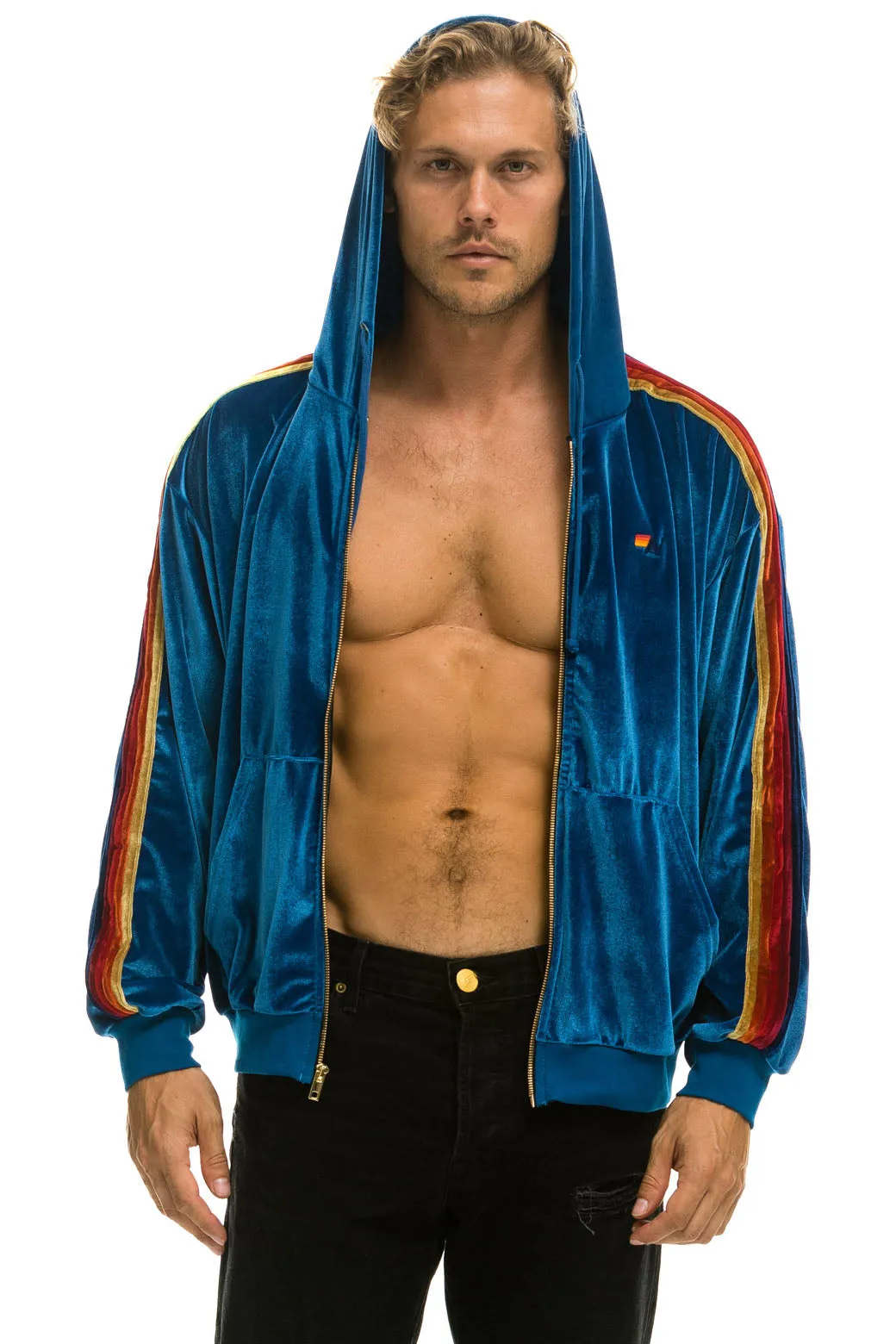 CLASSIC VELVET RELAXED ZIP HOODIE - VINTAGE BLUE