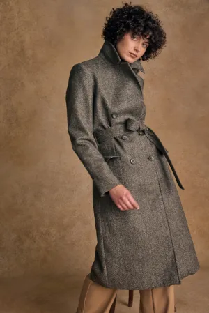 Clodagh Wool Coat - Olive Teal Herringbone