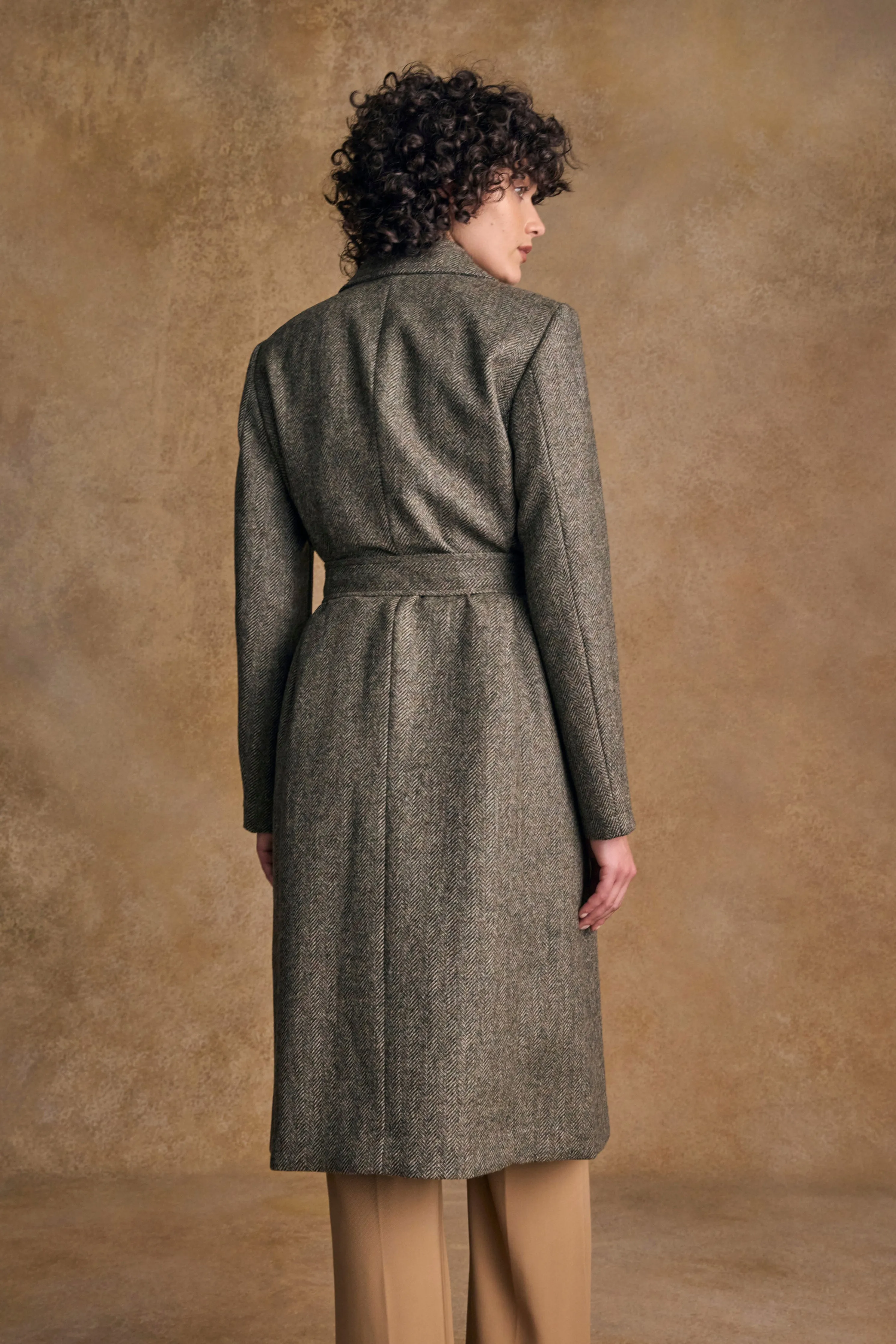 Clodagh Wool Coat - Olive Teal Herringbone