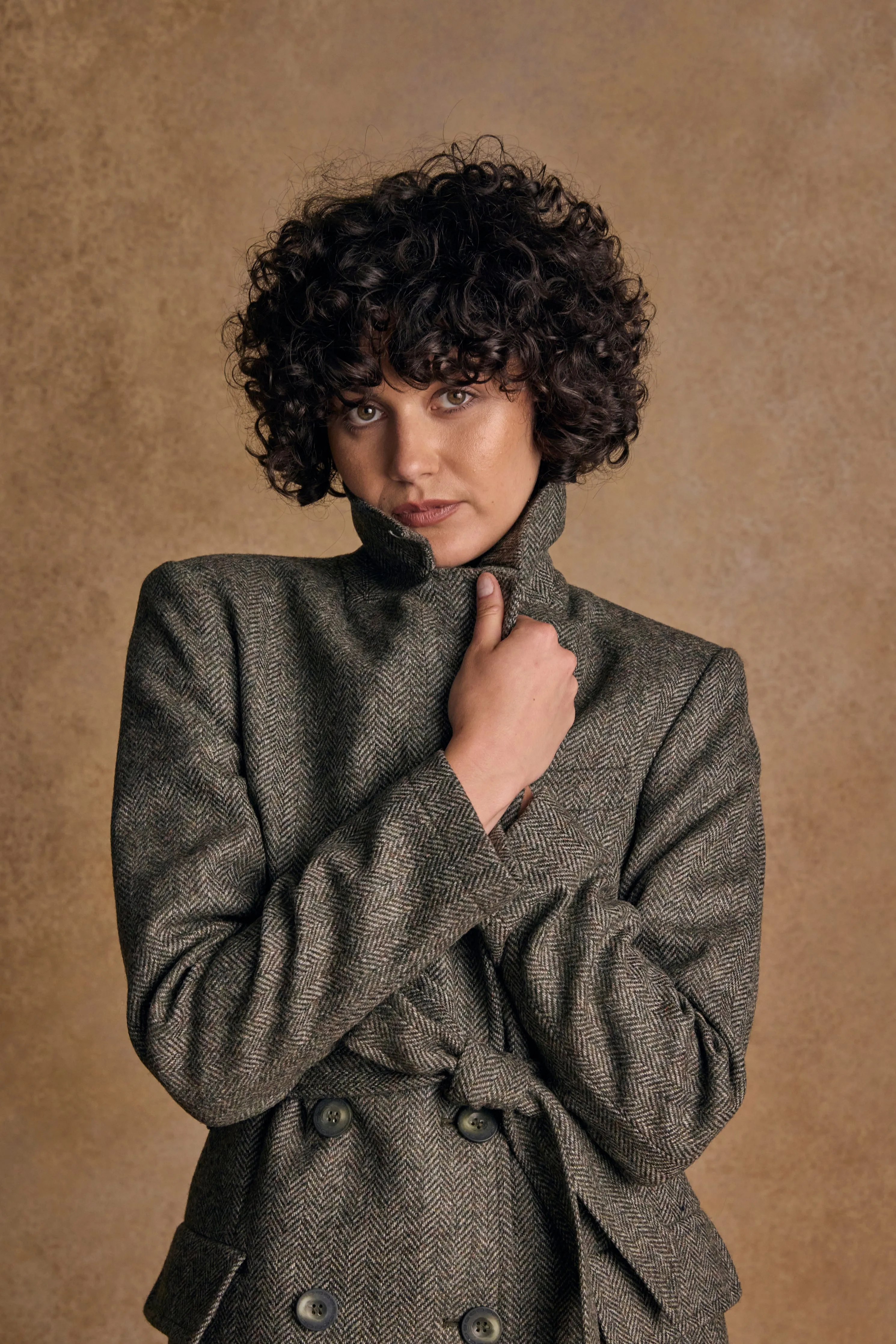 Clodagh Wool Coat - Olive Teal Herringbone