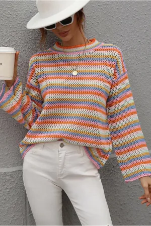 COLOR STRIPE KNIT PULL OVER SWEATER TOP