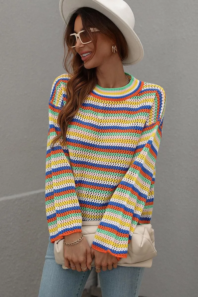 COLOR STRIPE KNIT PULL OVER SWEATER TOP