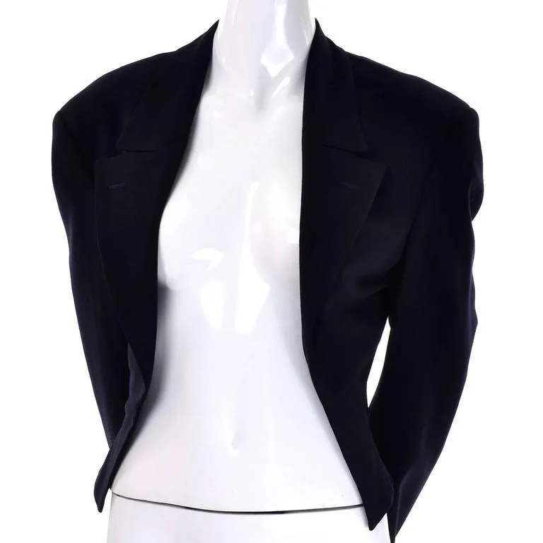 Comme des Garcons Cropped Black Wool Open Front Blazer