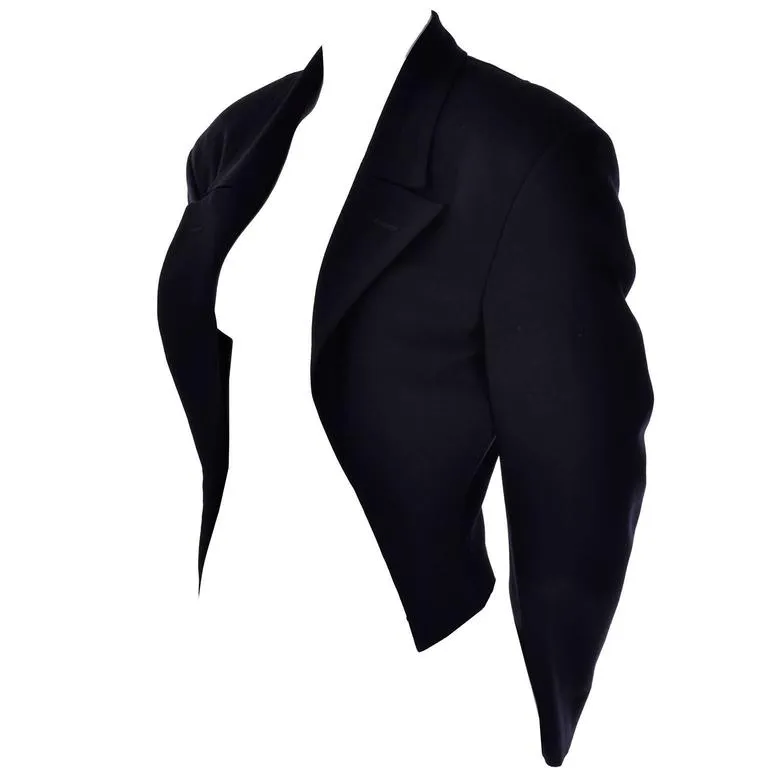 Comme des Garcons Cropped Black Wool Open Front Blazer