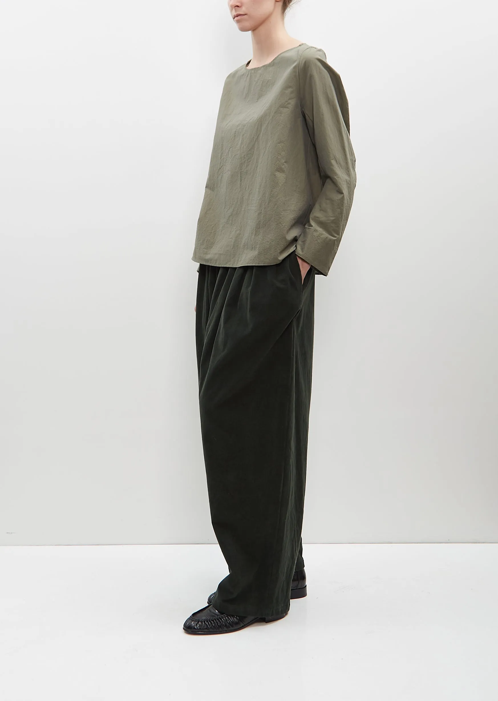 Cotton Courduroy Wide Leg Trousers — Forest