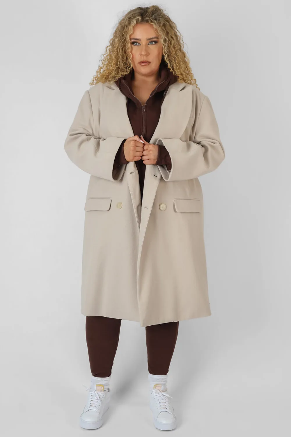 Curve Longline Oversized Wool Coat Stone