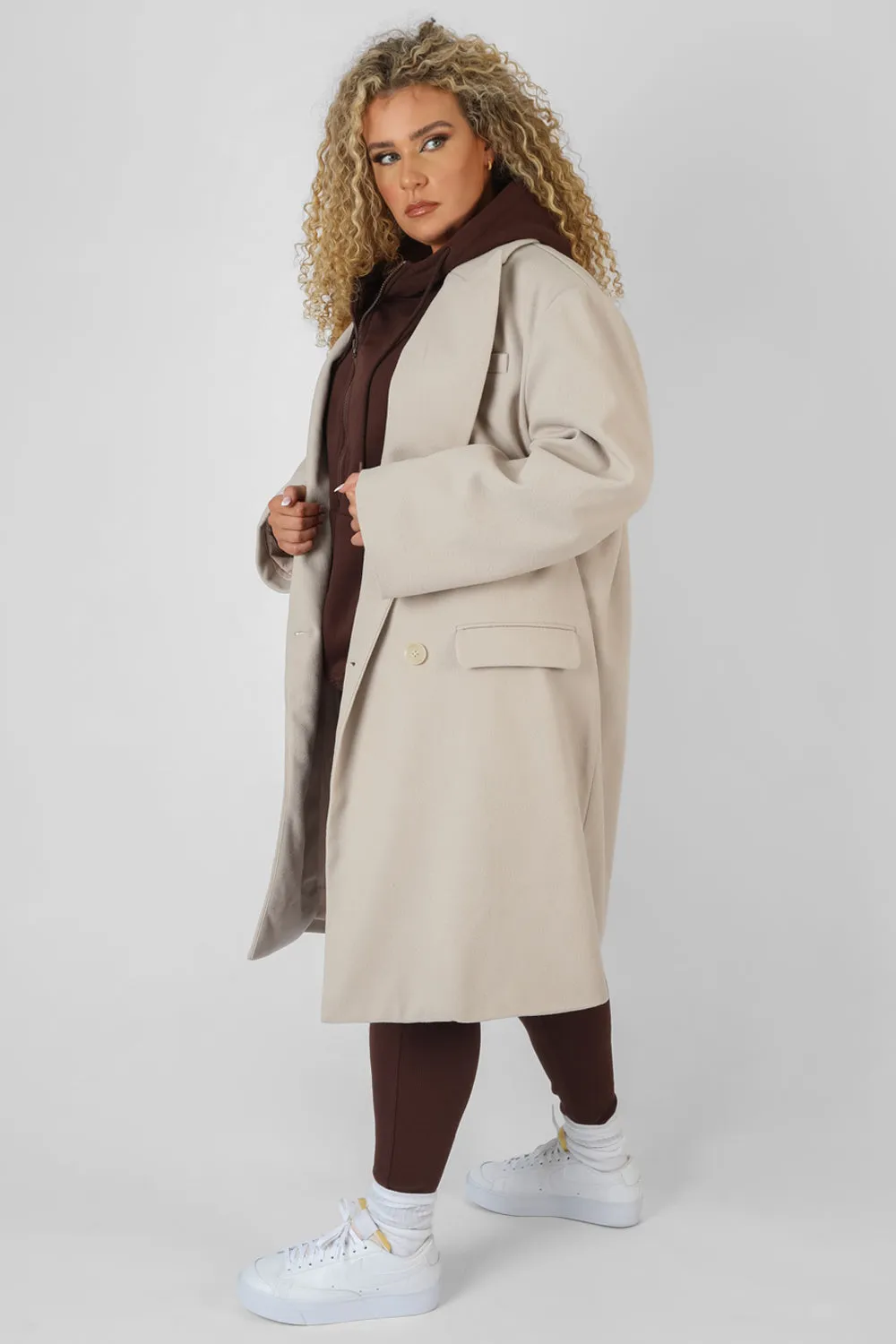 Curve Longline Oversized Wool Coat Stone