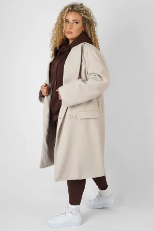 Curve Longline Oversized Wool Coat Stone