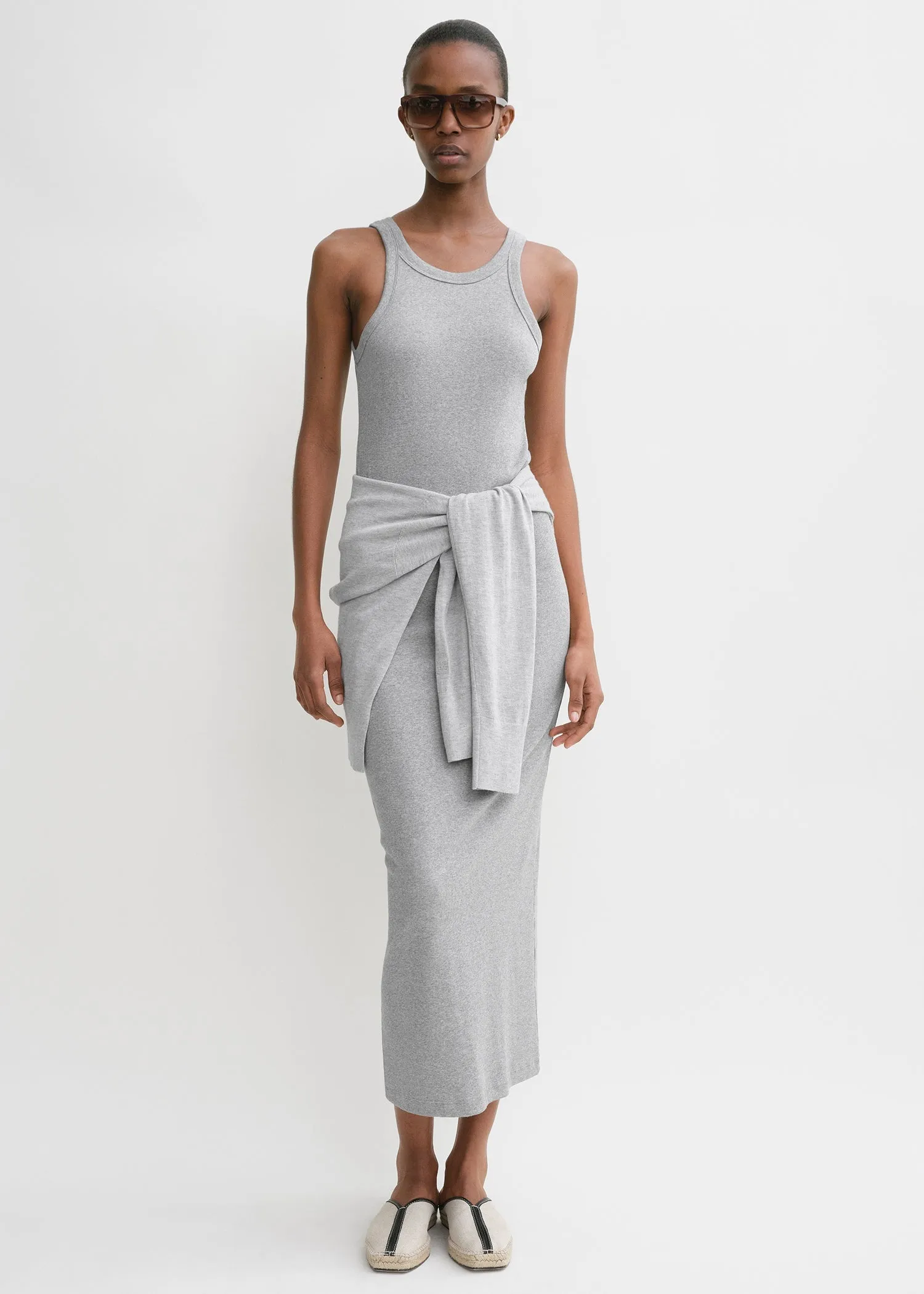 Curved rib tank dress grey melange