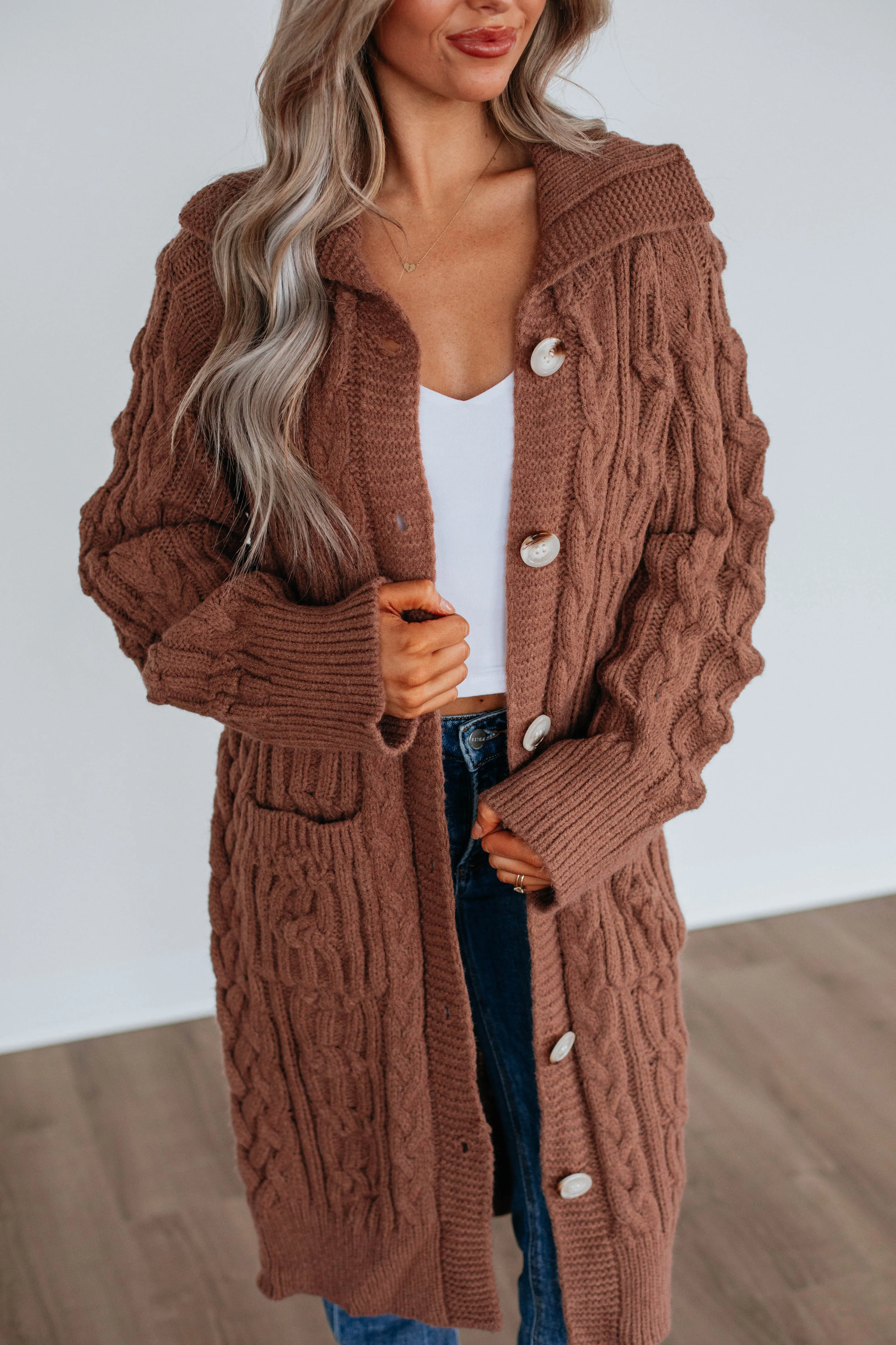 Danna Cable Knit Cardigan - Mocha