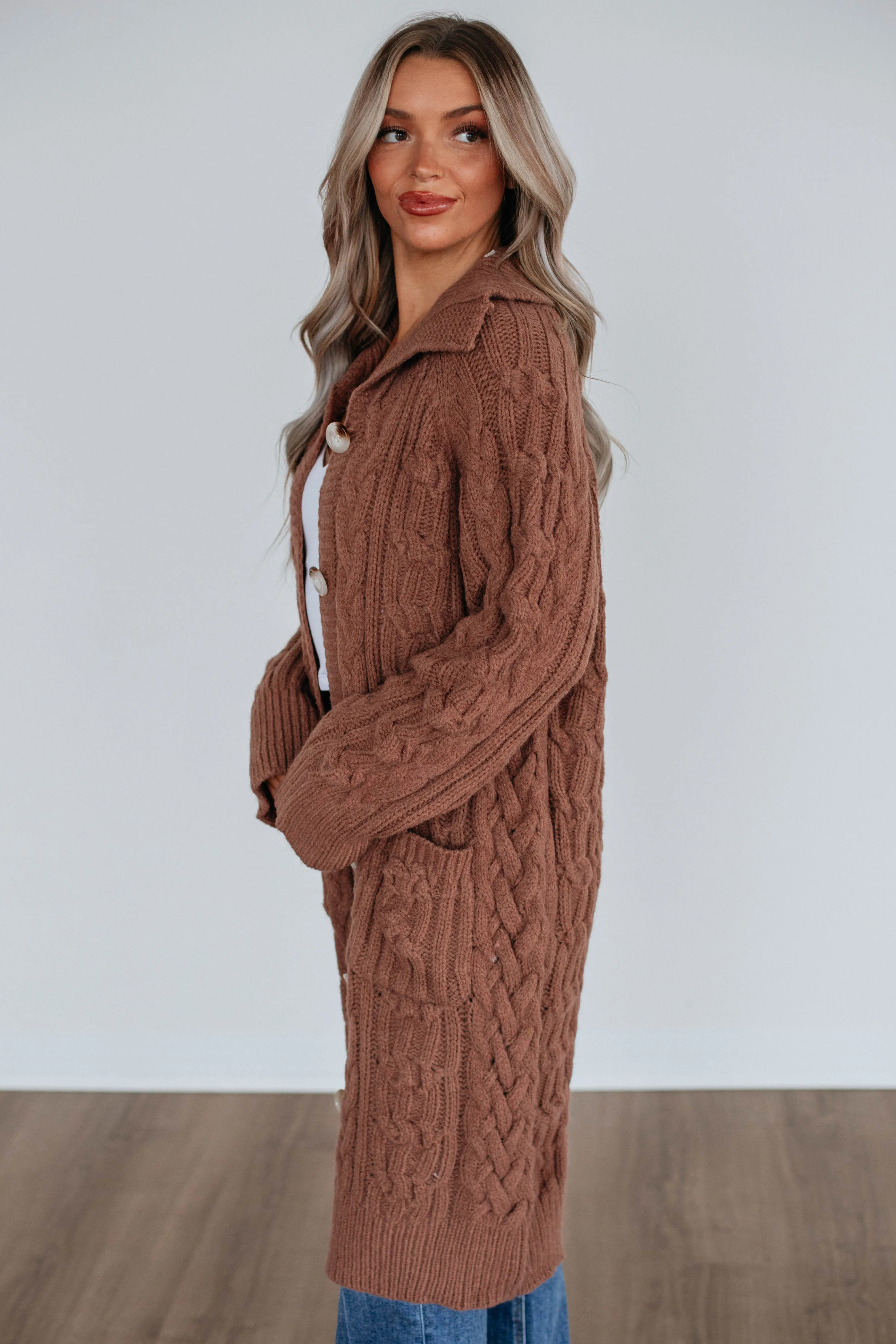 Danna Cable Knit Cardigan - Mocha