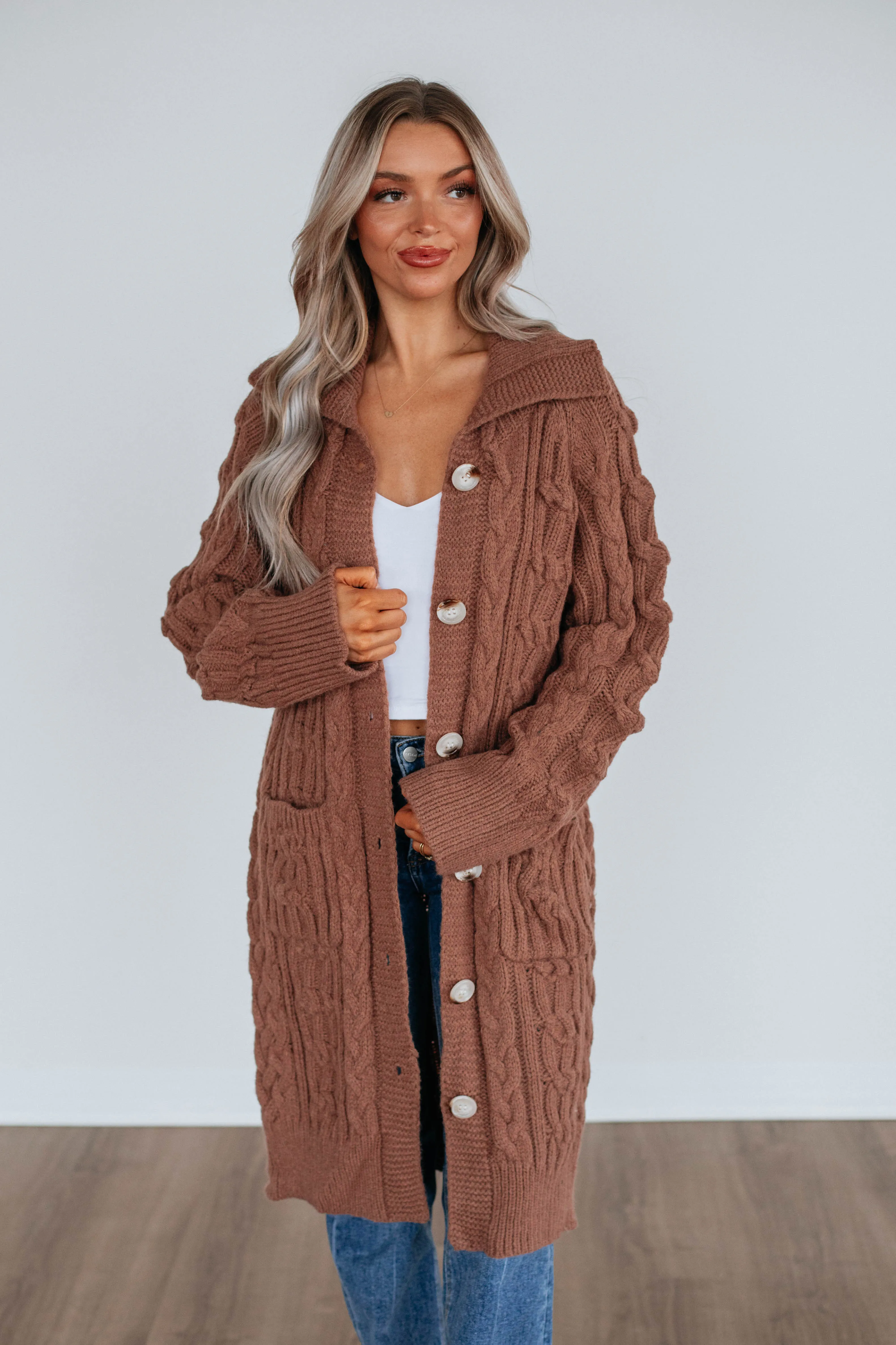 Danna Cable Knit Cardigan - Mocha