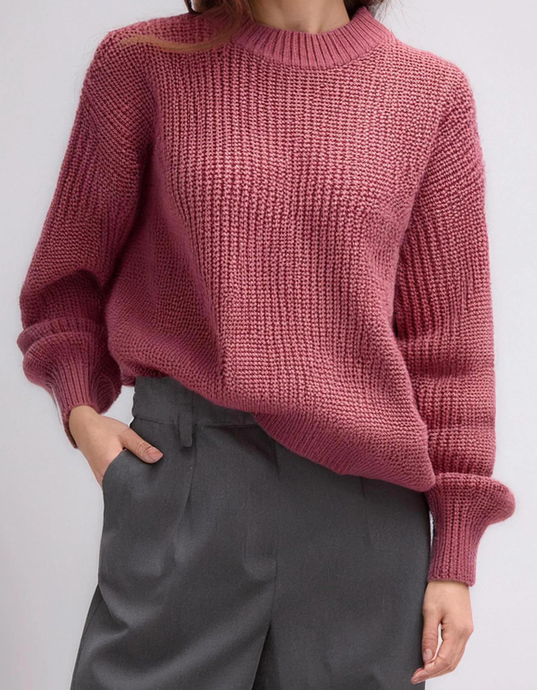 Dark Red Cable Knit Pullover