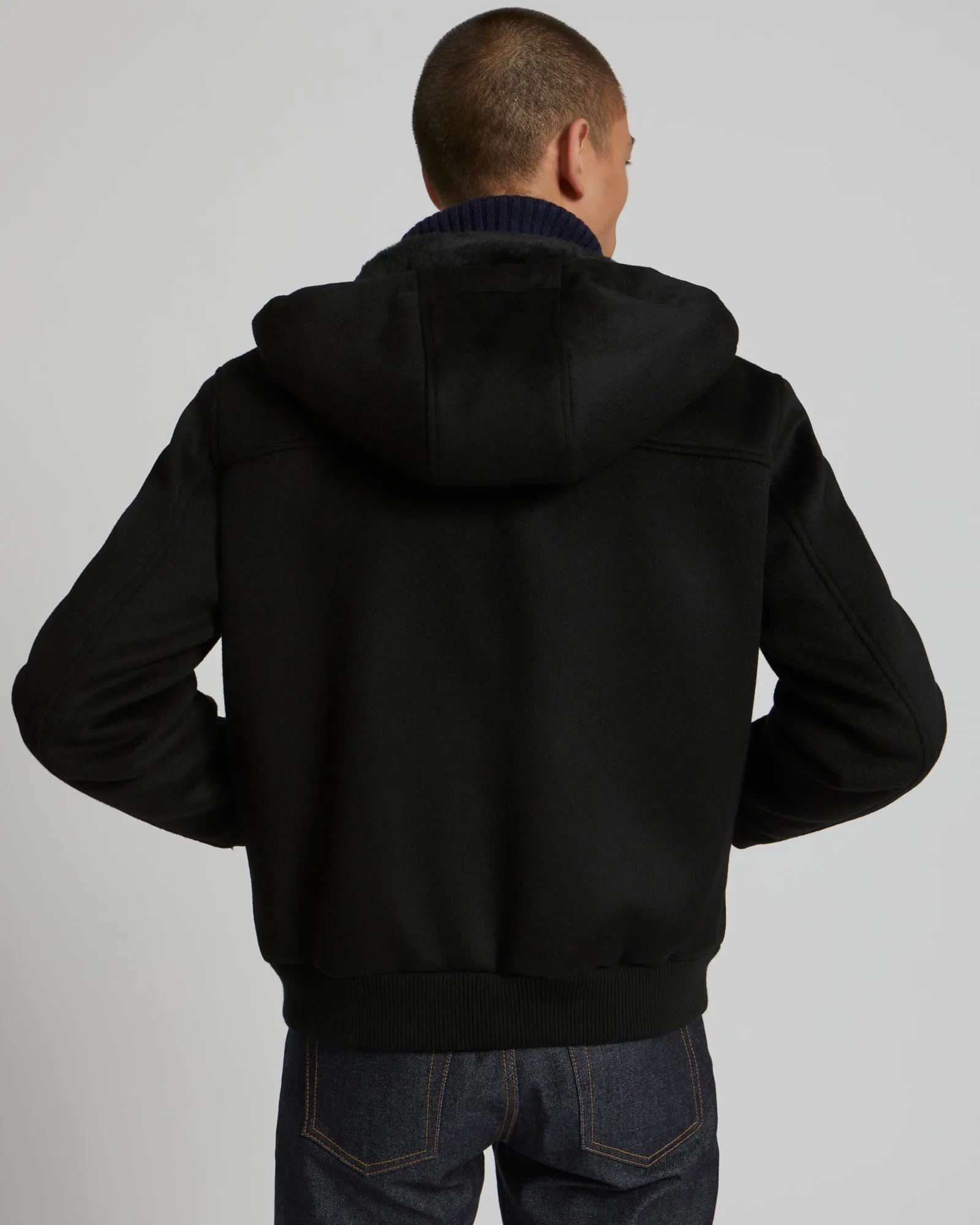 Double-Sided Wool-Cashmere Fabric Hoodie With Shearling Lining