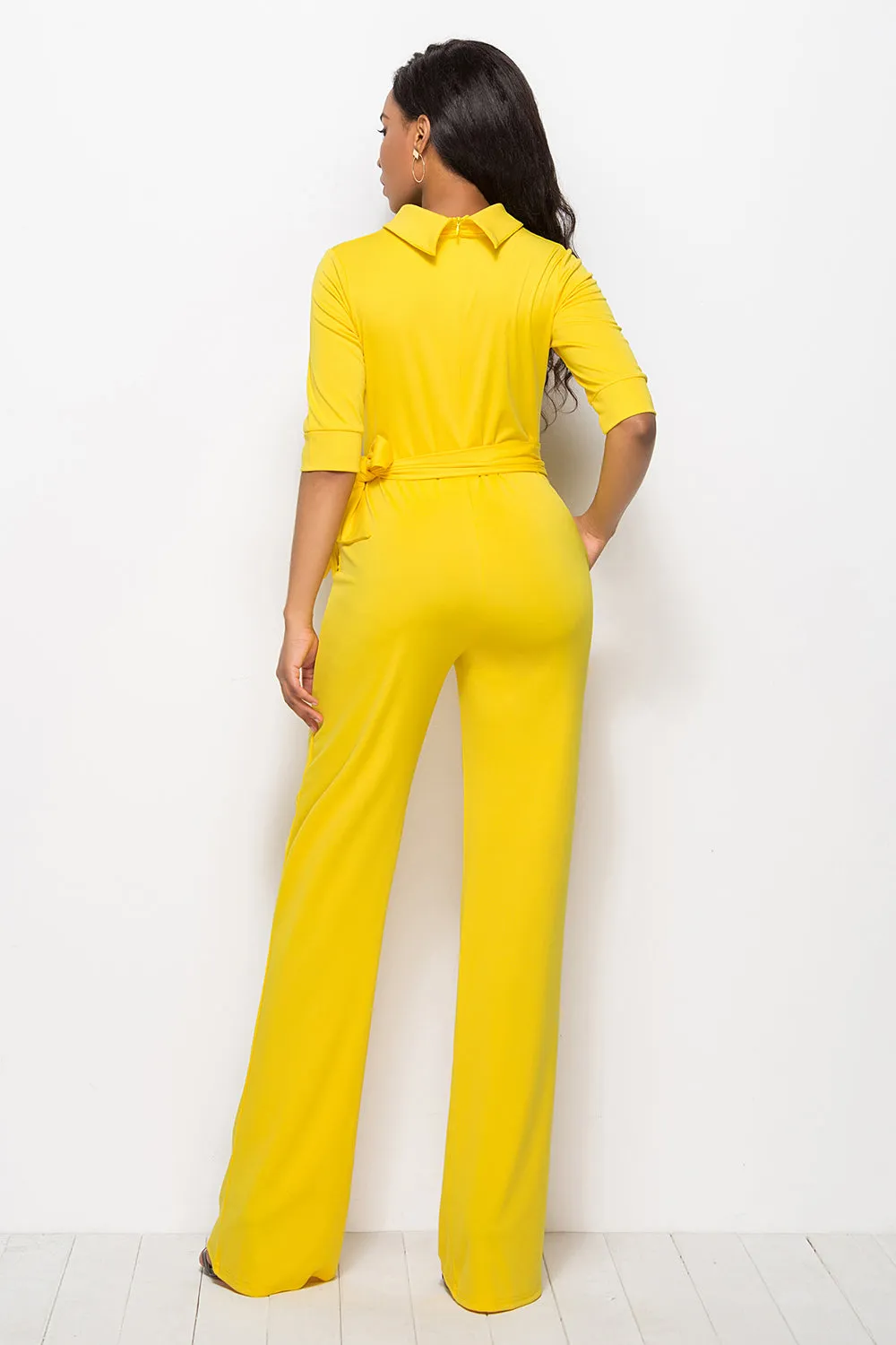 Effortless Elegance: Mock Neck Tie-Waist Half Sleeve Jumpsuit