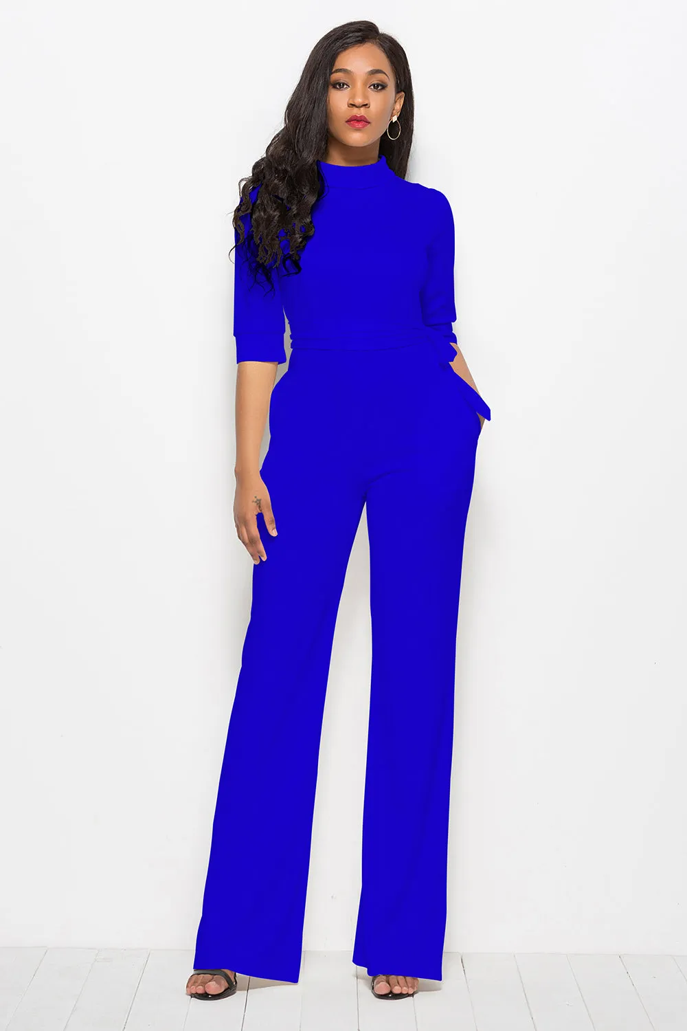 Effortless Elegance: Mock Neck Tie-Waist Half Sleeve Jumpsuit