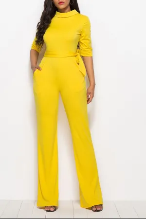 Effortless Elegance: Mock Neck Tie-Waist Half Sleeve Jumpsuit