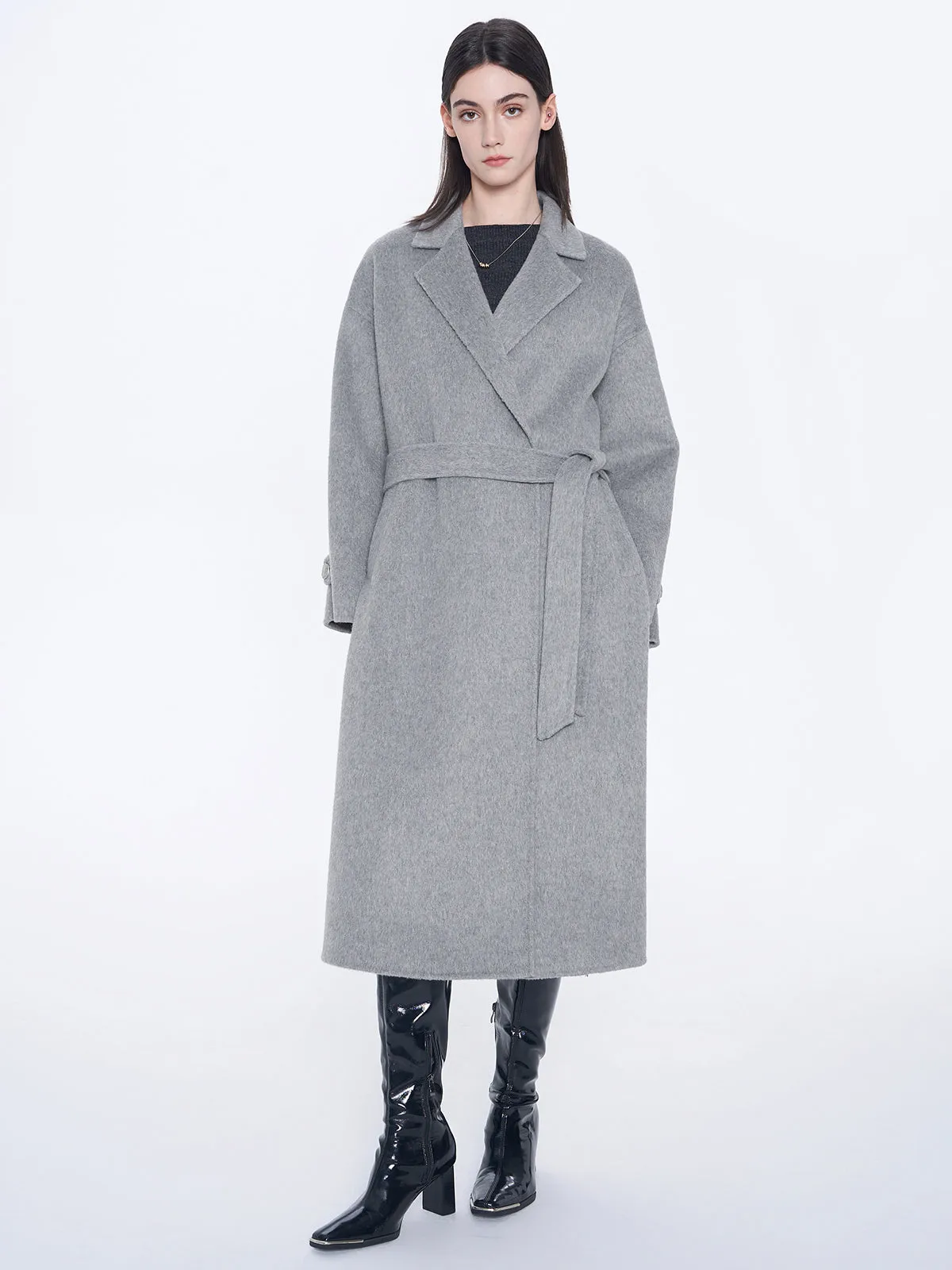 Embroidery Longline Wool Coat