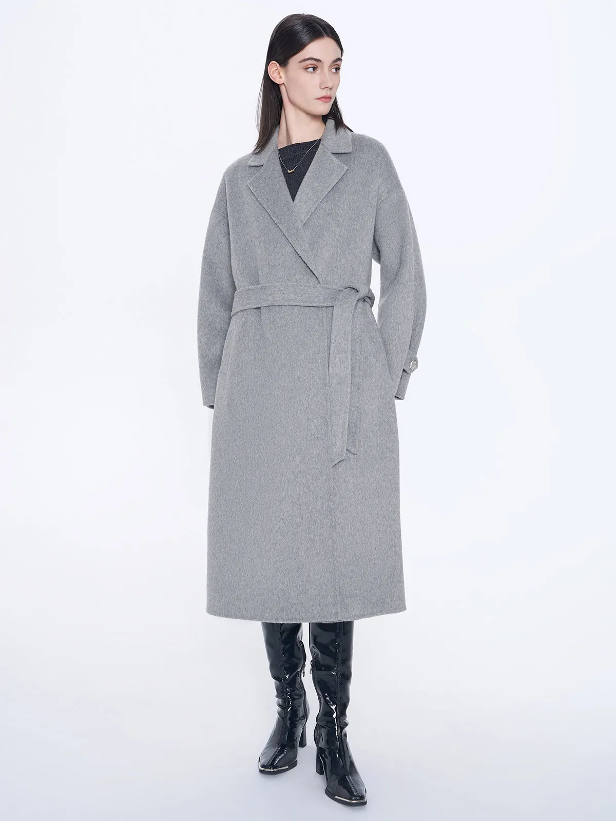 Embroidery Longline Wool Coat