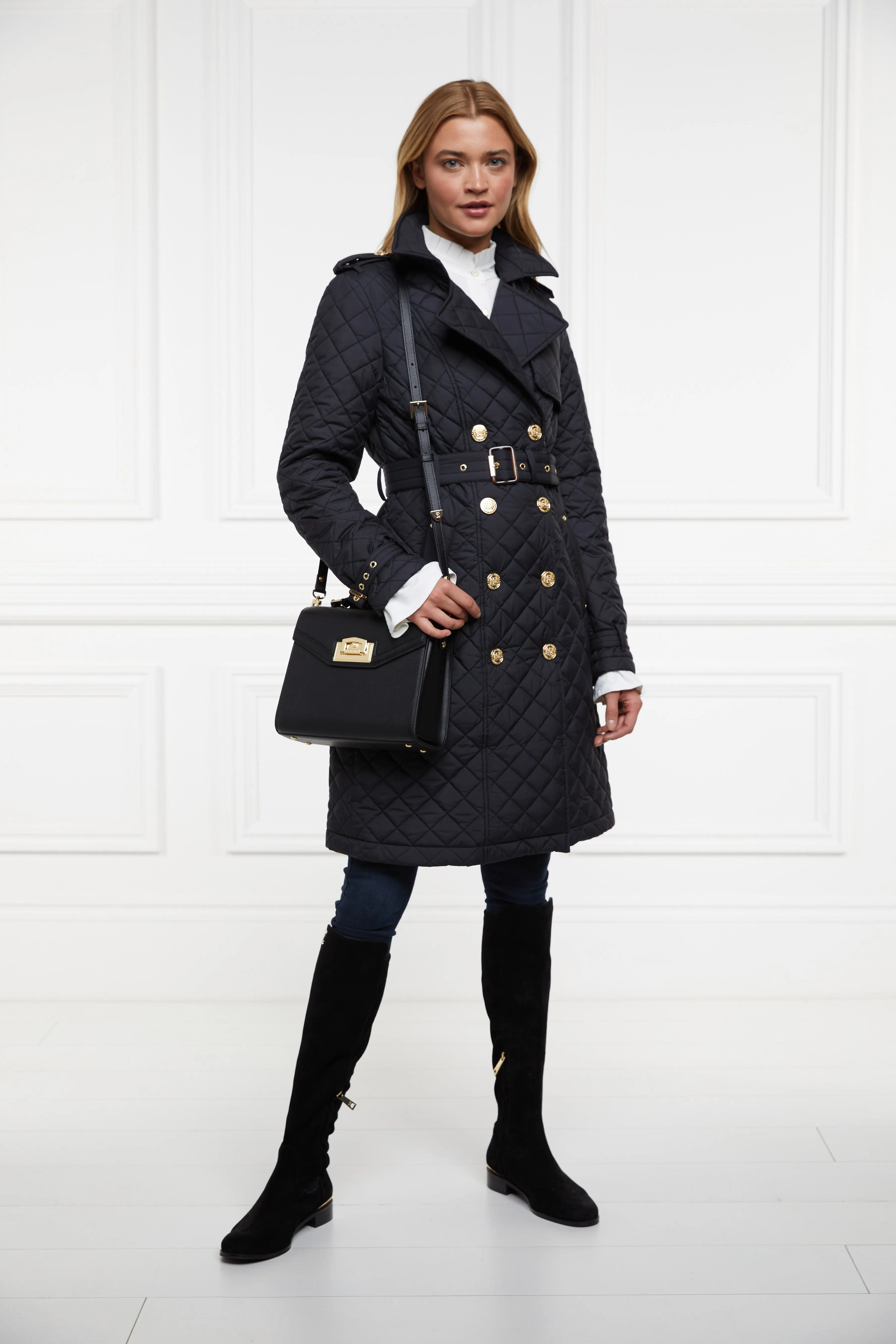 Enstone Quilted Trench Coat (Black Gold)