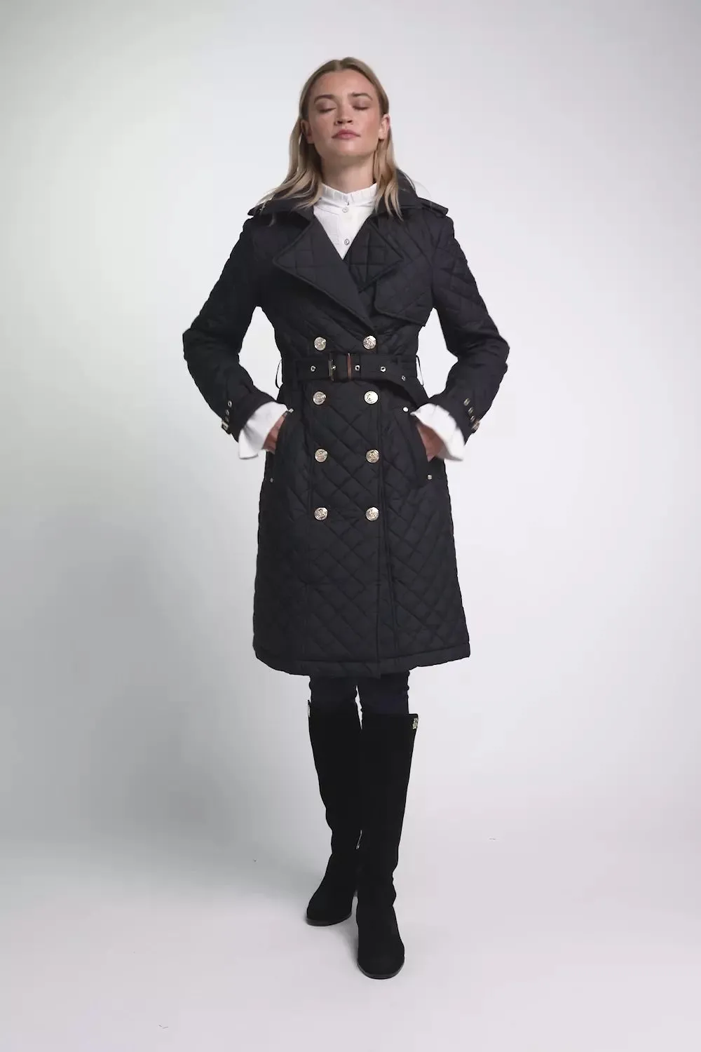 Enstone Quilted Trench Coat (Black Gold)