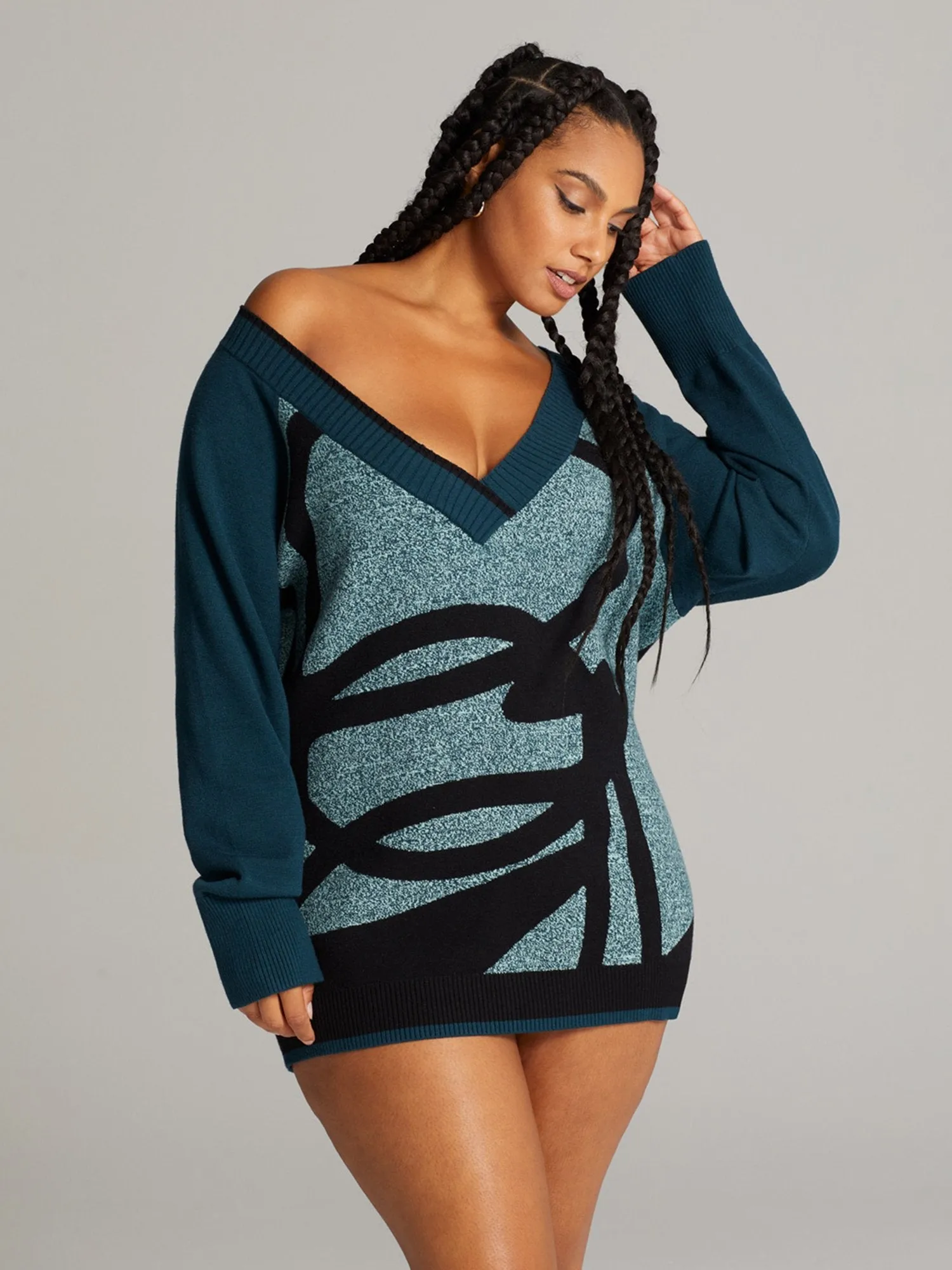 Fashion To Figure - Indy Abstract Print V-Neck Sweater