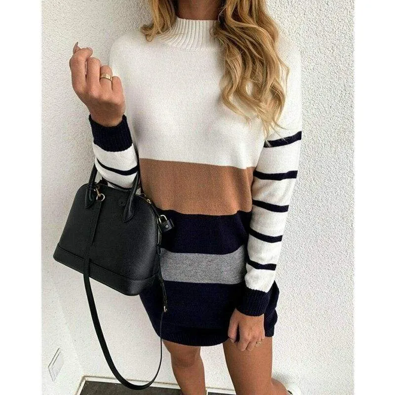 FashionSierra - Fashion Women's Knitted Bodycon Jumper Dress Ladies Autumn Winter Long Sleeve Pullover Casual Striped Sweater Mini Dress