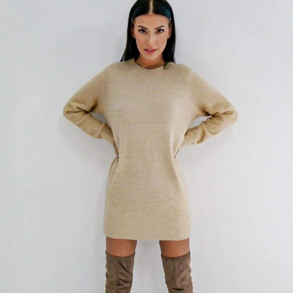 FashionSierra - Women Long Sleeve Knitted Sweater Mini Dress Fashion Autumn Winter Lady Backless Party Club Casual Jumper Dress