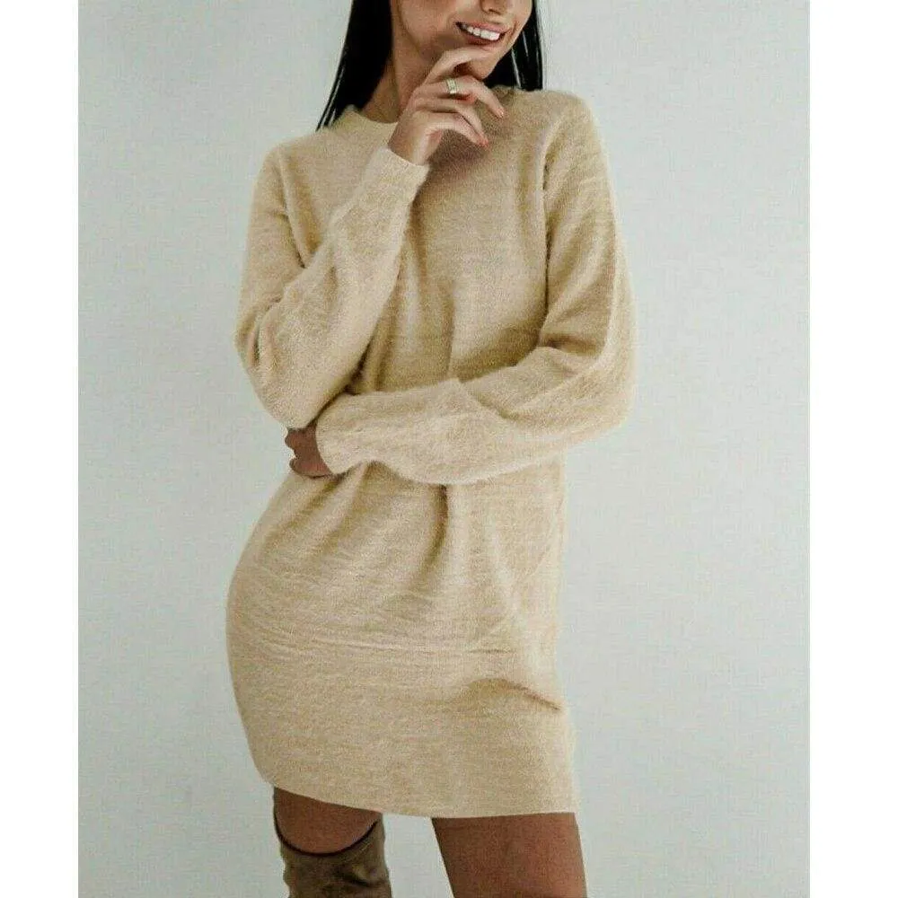 FashionSierra - Women Long Sleeve Knitted Sweater Mini Dress Fashion Autumn Winter Lady Backless Party Club Casual Jumper Dress