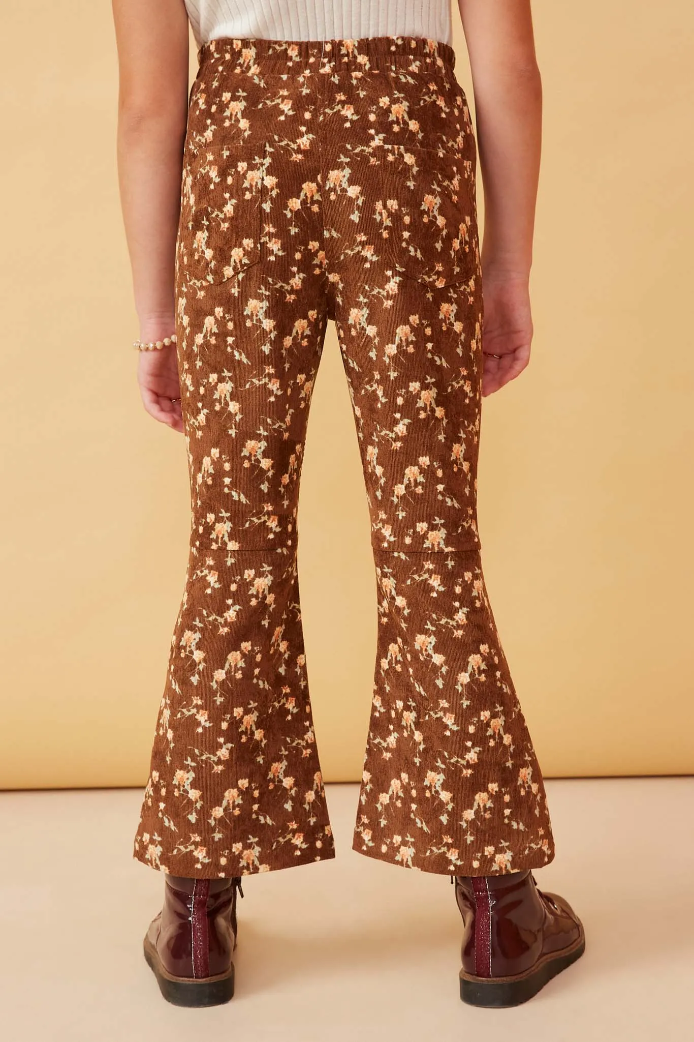 Floral Print Corduroy Bell Bottoms Pants