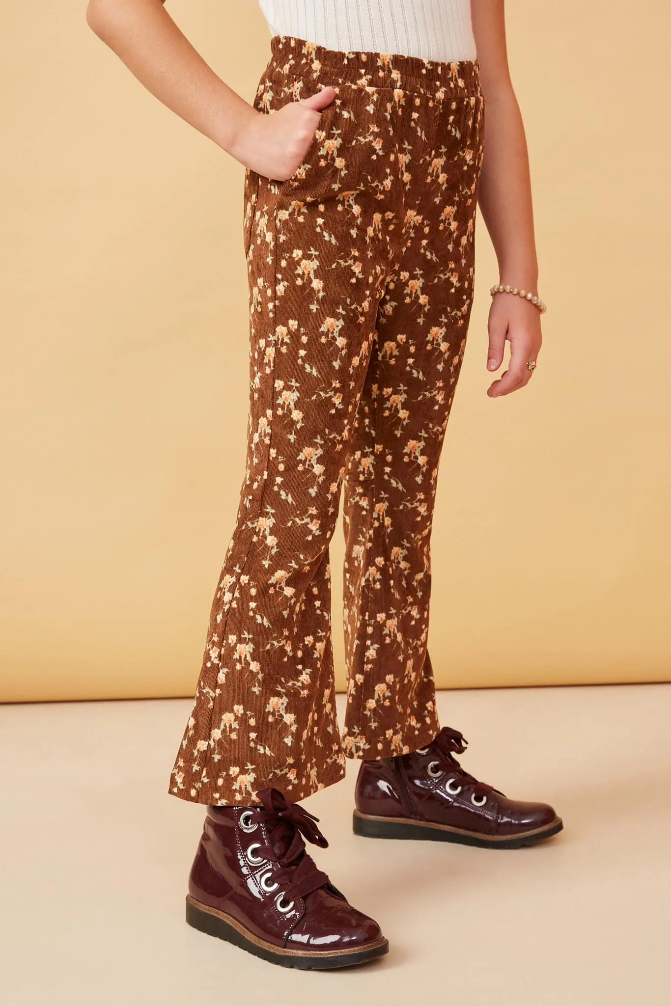 Floral Print Corduroy Bell Bottoms Pants