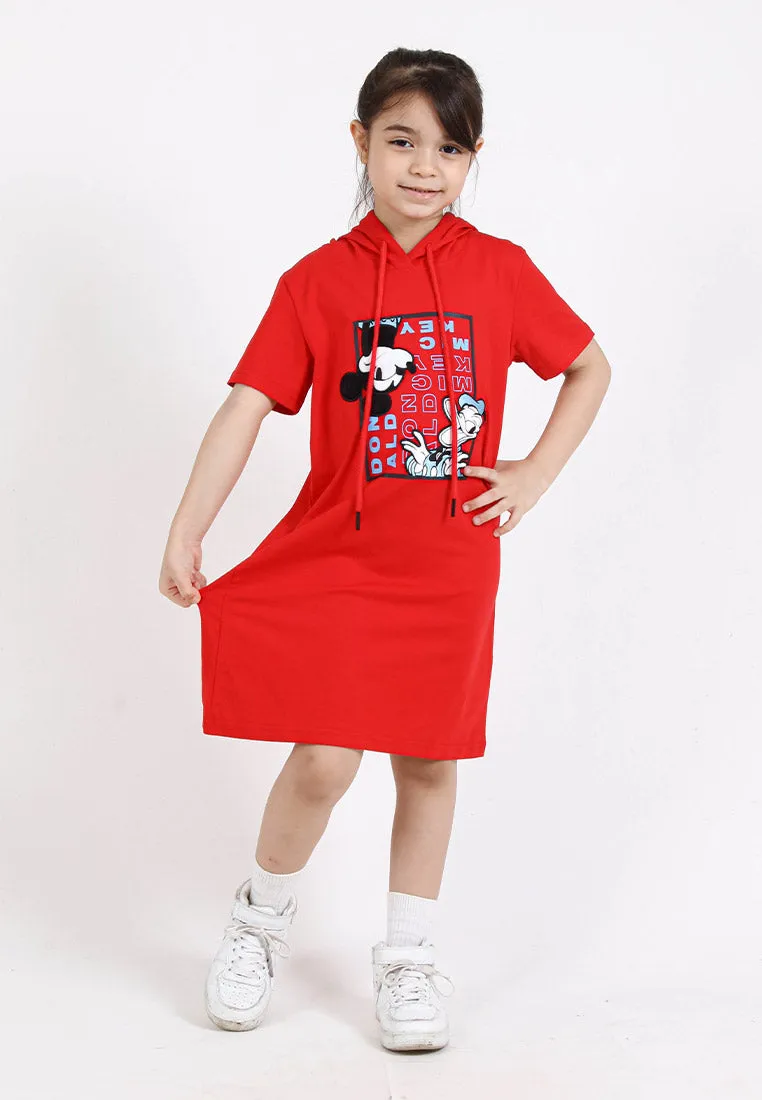 Forest x Disney Girl Kids Mickey & Donald Velvet Texture Embroidered Hoodie Kids Dress | Baju Budak Perempuan- FWK885004