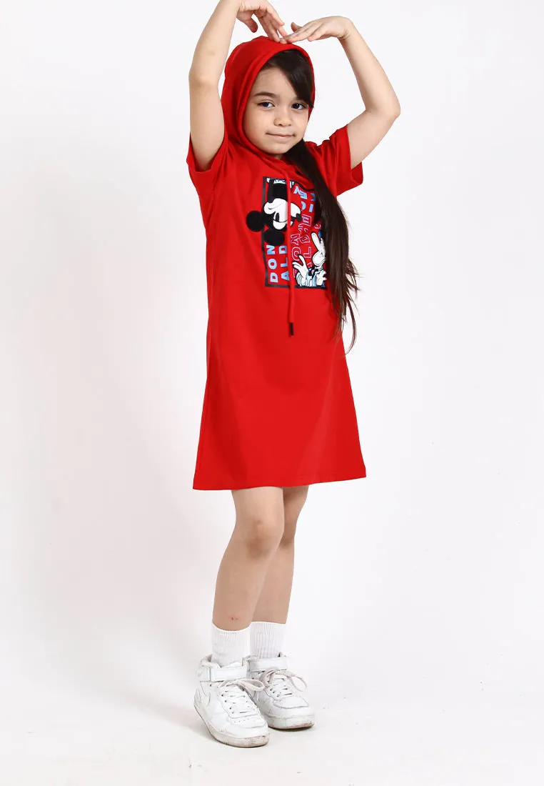 Forest x Disney Girl Kids Mickey & Donald Velvet Texture Embroidered Hoodie Kids Dress | Baju Budak Perempuan- FWK885004