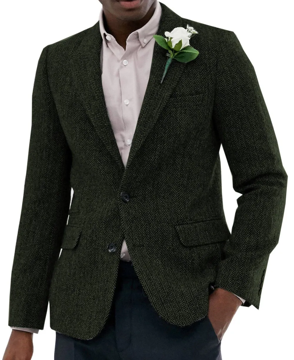 Formal Men's Wool Herringbone Notch Lapel Blazer