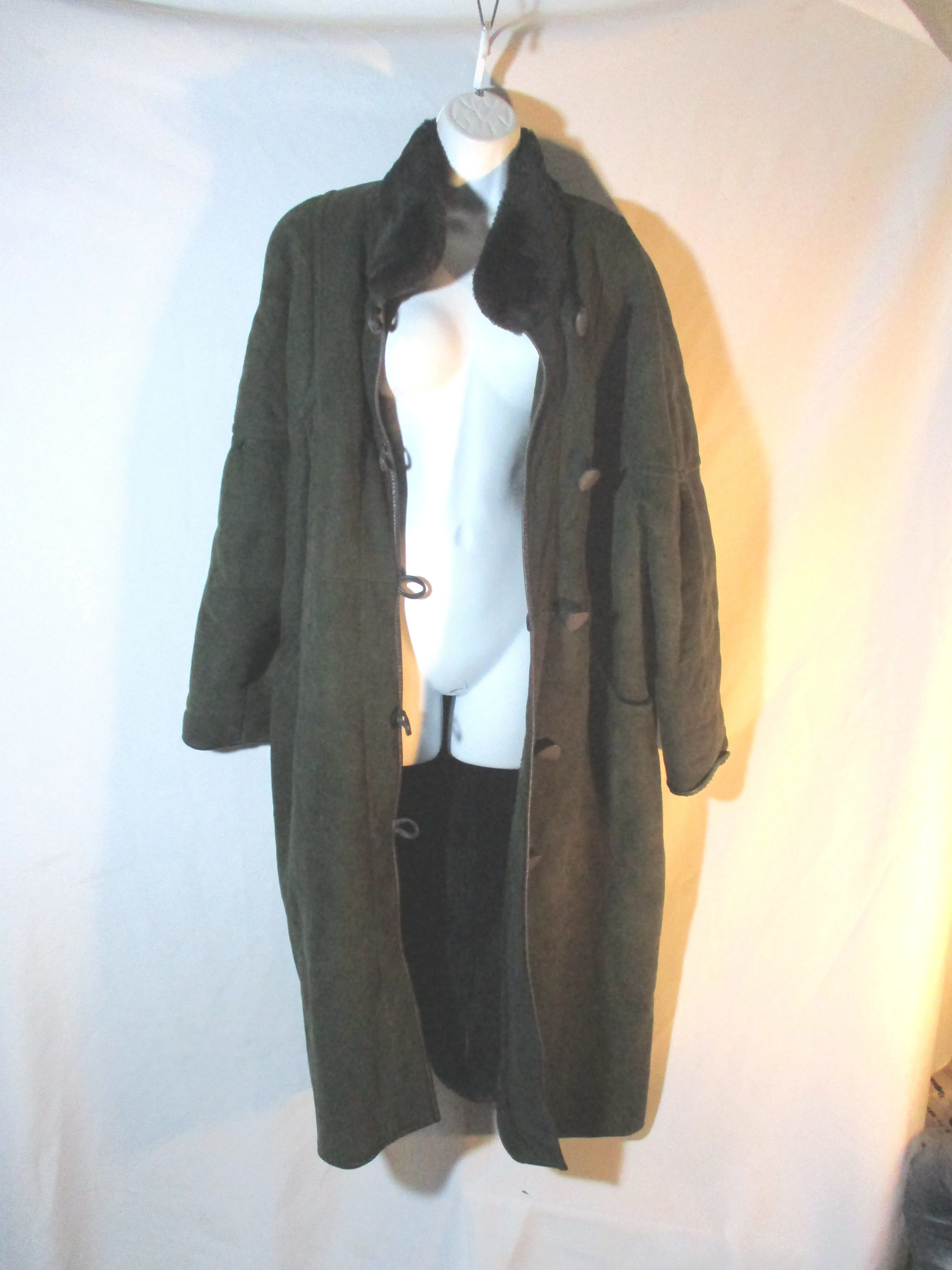 Genuine RAFEL SHEARLING SUEDE Maxi Leather jacket coat GREEN 8 Sheepskin