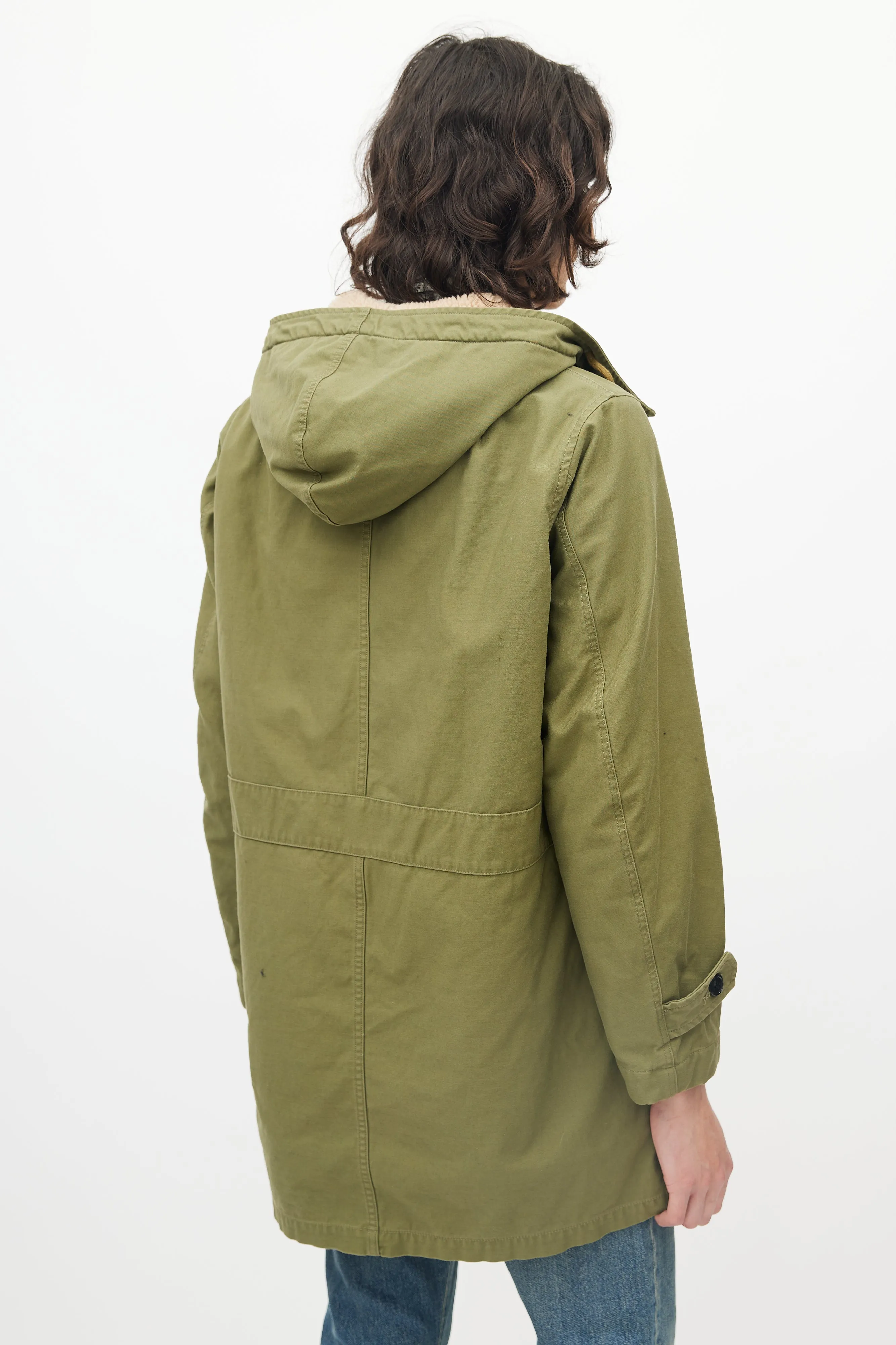 Green Cargo Faux Shearling Hooded Parka