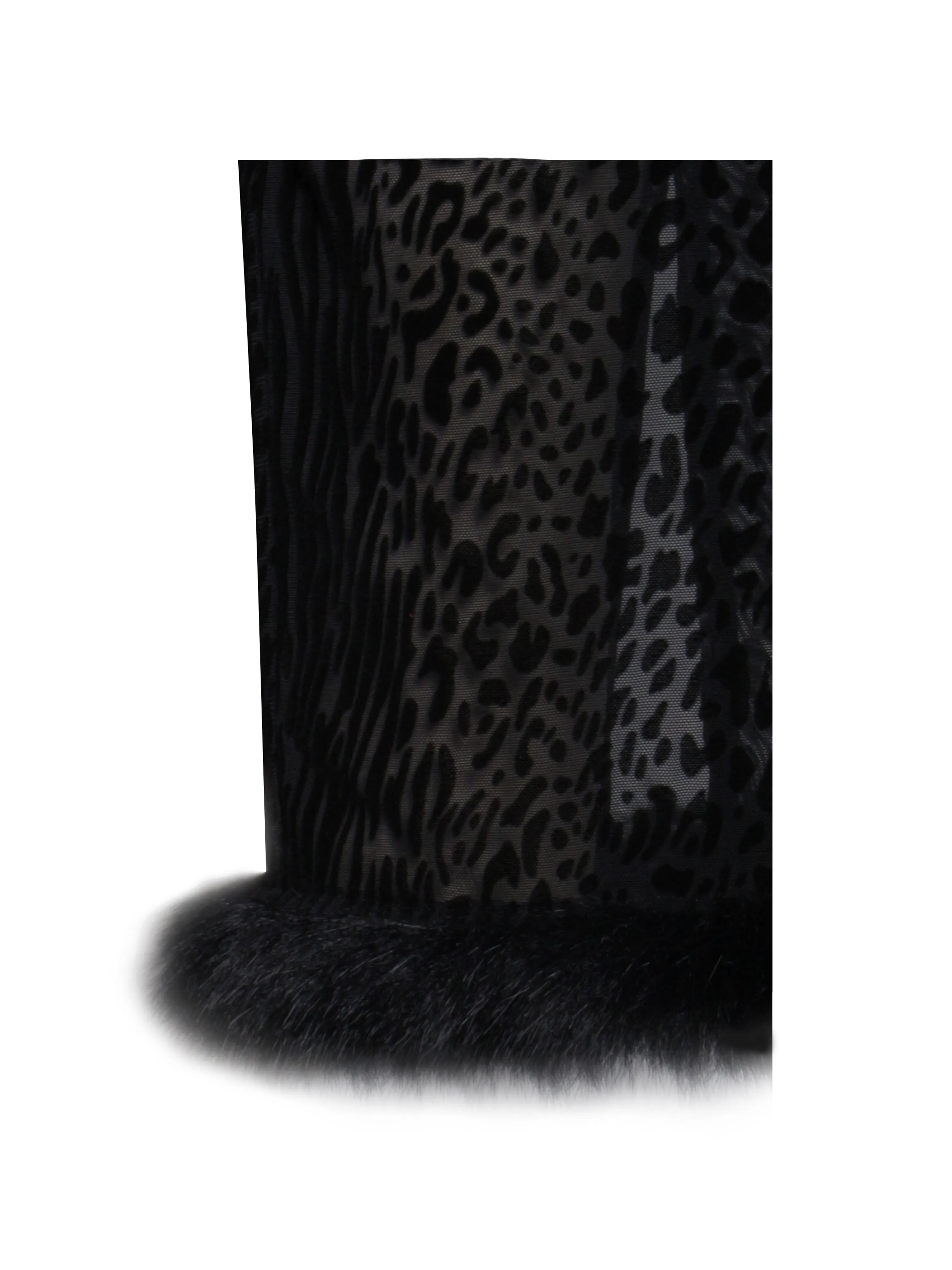 Halia Black Animal Print Burnout Velvet Fur Trim Skirt