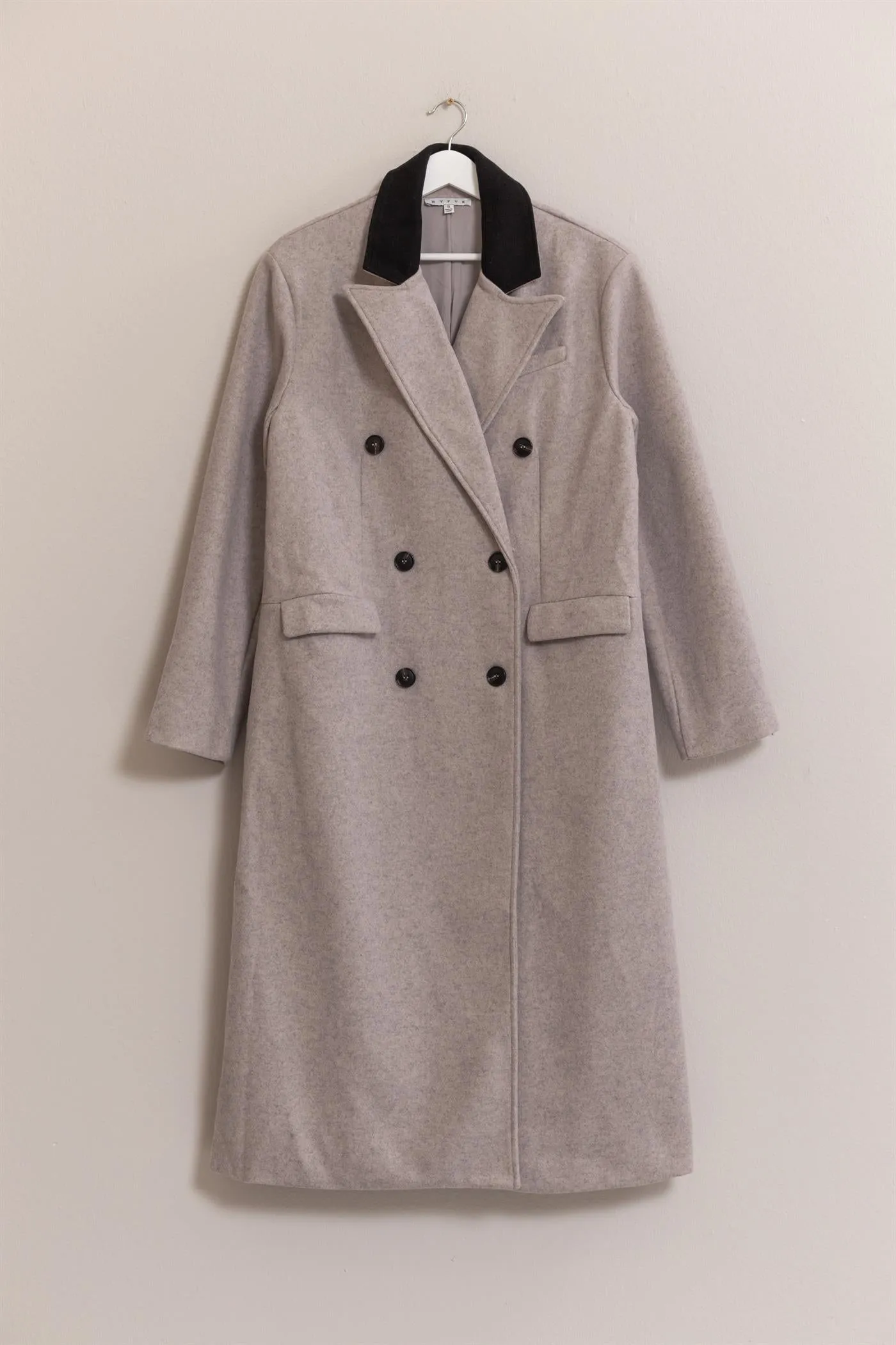 HF25C035-Brushed Twill Double-Breasted Coat