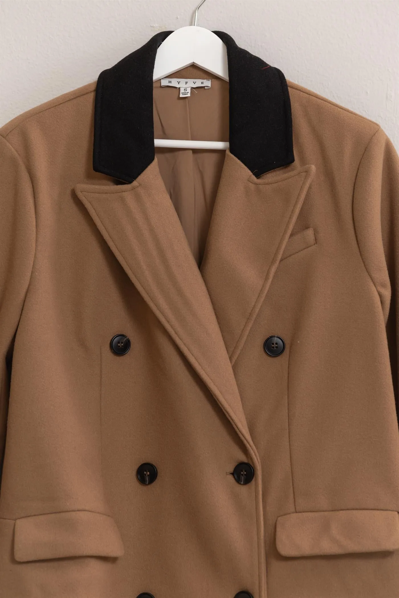 HF25C035-Brushed Twill Double-Breasted Coat