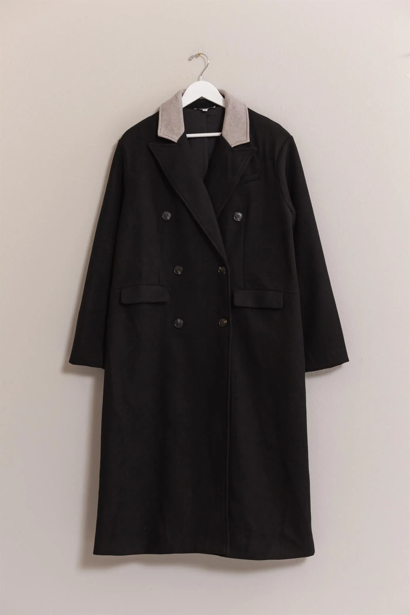 HF25C035-Brushed Twill Double-Breasted Coat