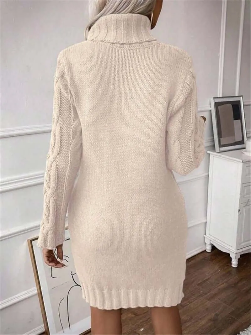 High Collar Slim Knitted Long Sweater dress