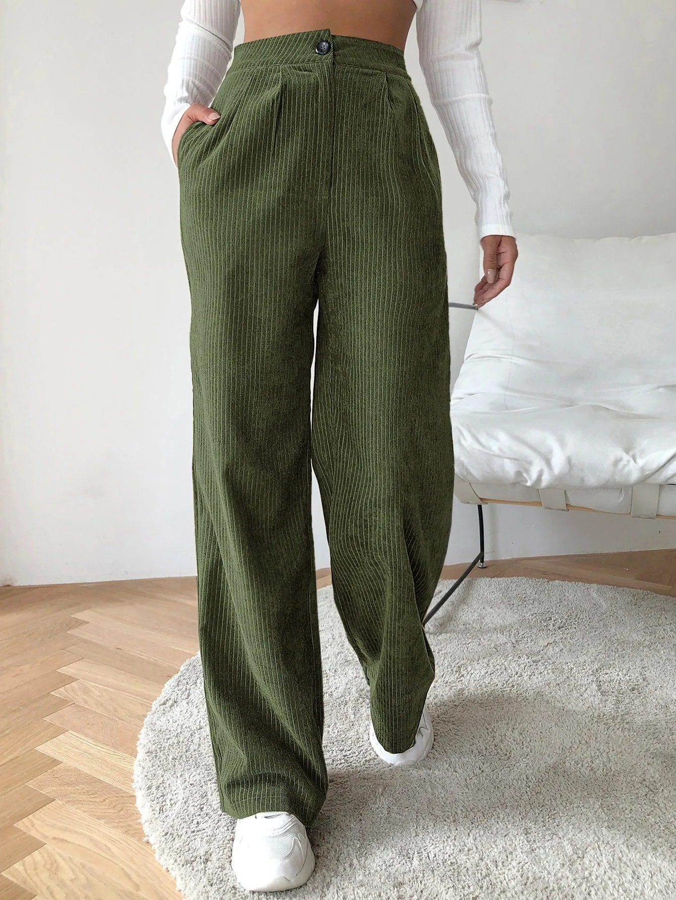 High Waist Cord Wide Leg Pants