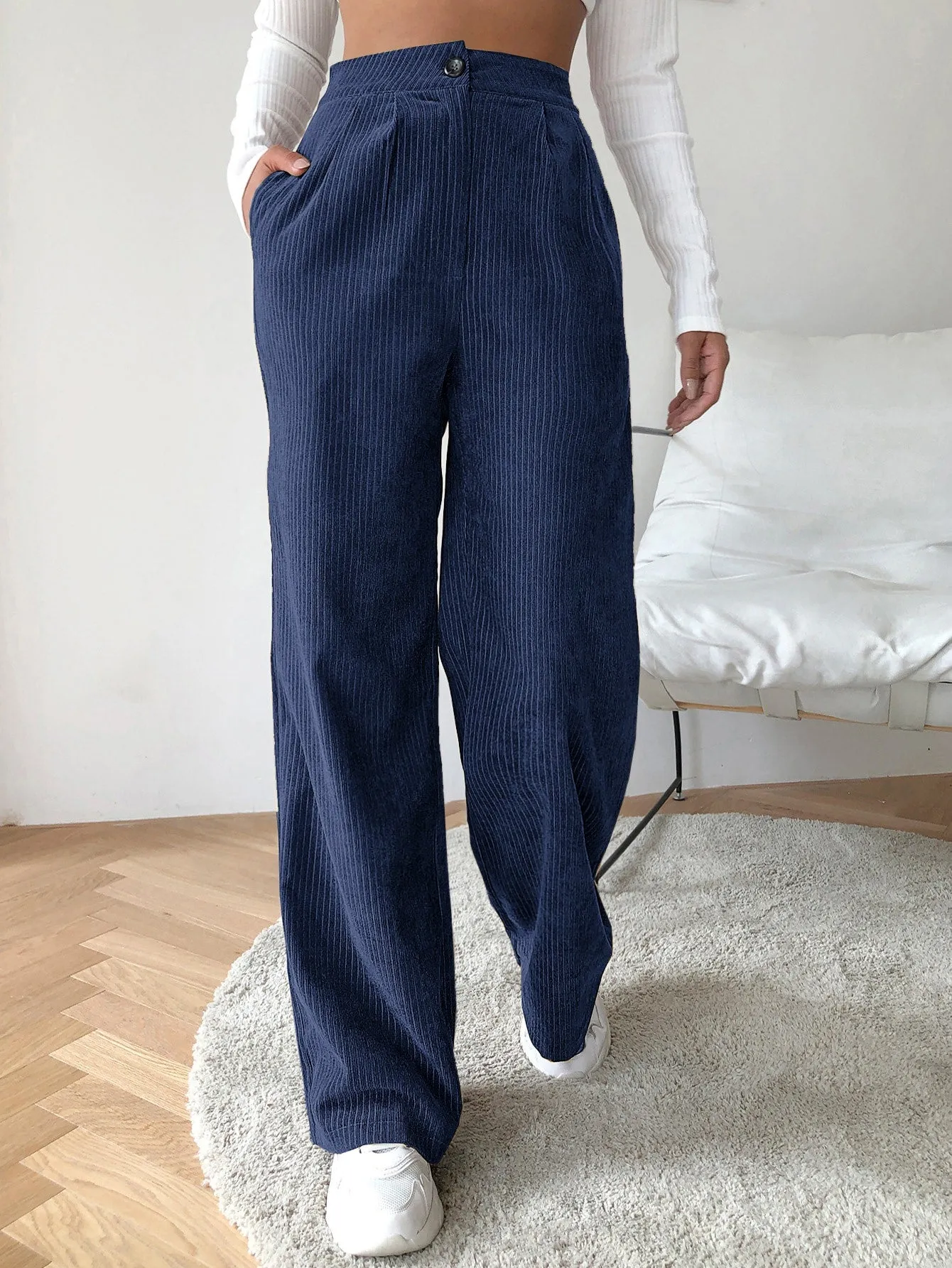 High Waist Cord Wide Leg Pants