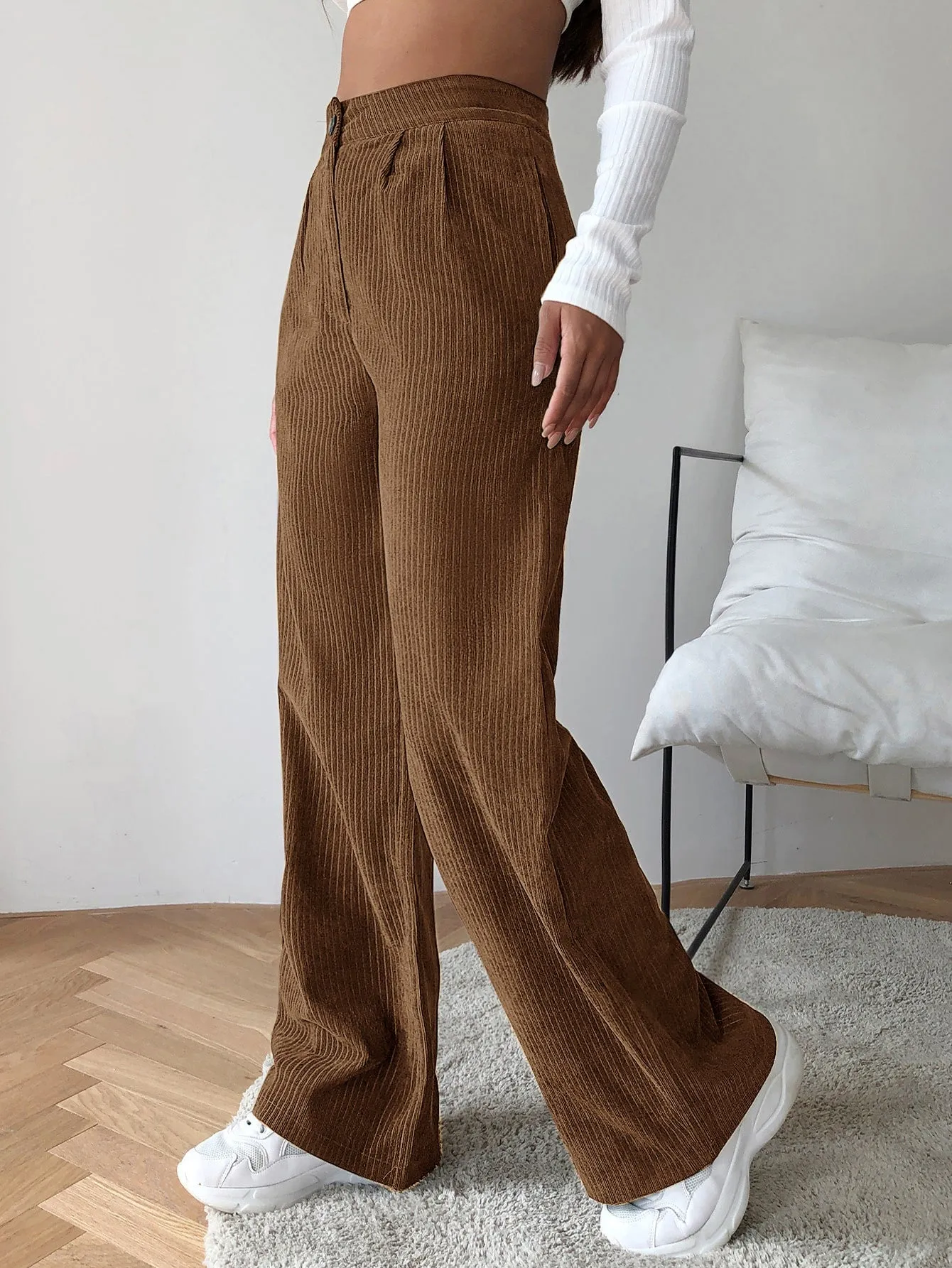 High Waist Cord Wide Leg Pants