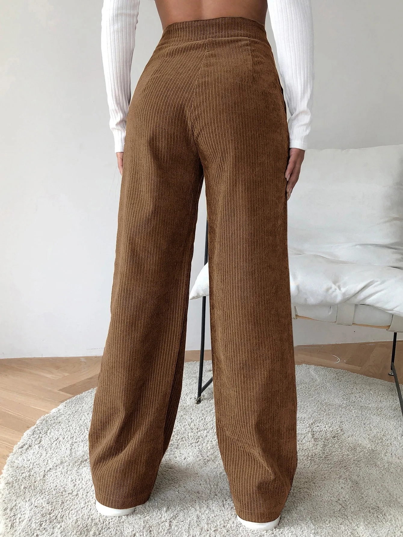 High Waist Cord Wide Leg Pants