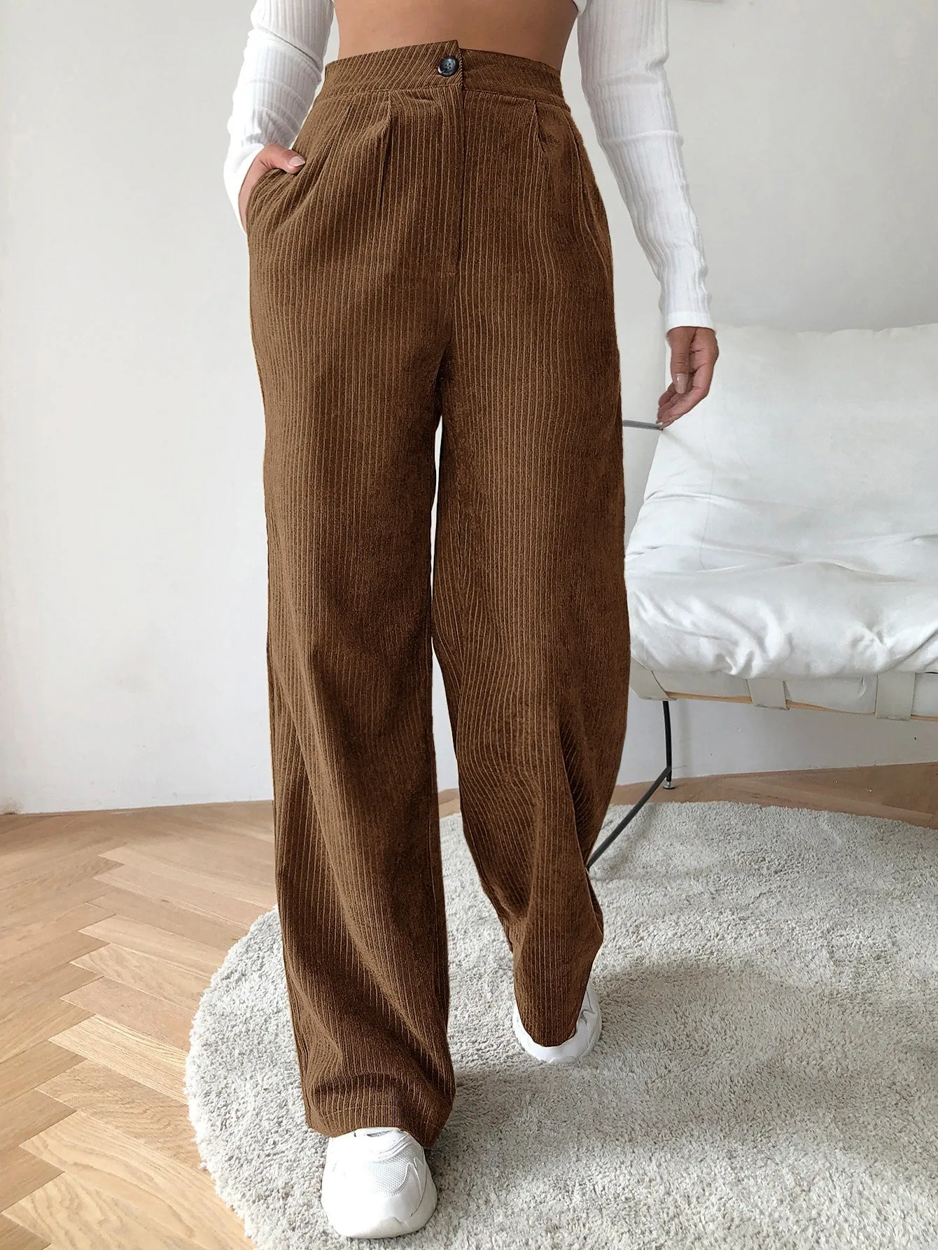 High Waist Cord Wide Leg Pants