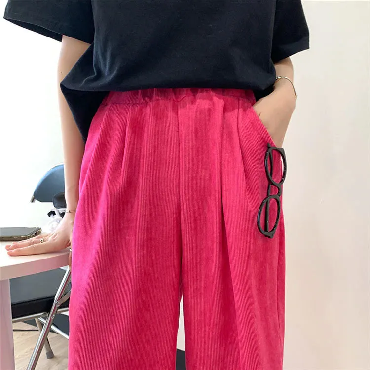 High Waist Pink Wide Leg Corduroy Long Pants