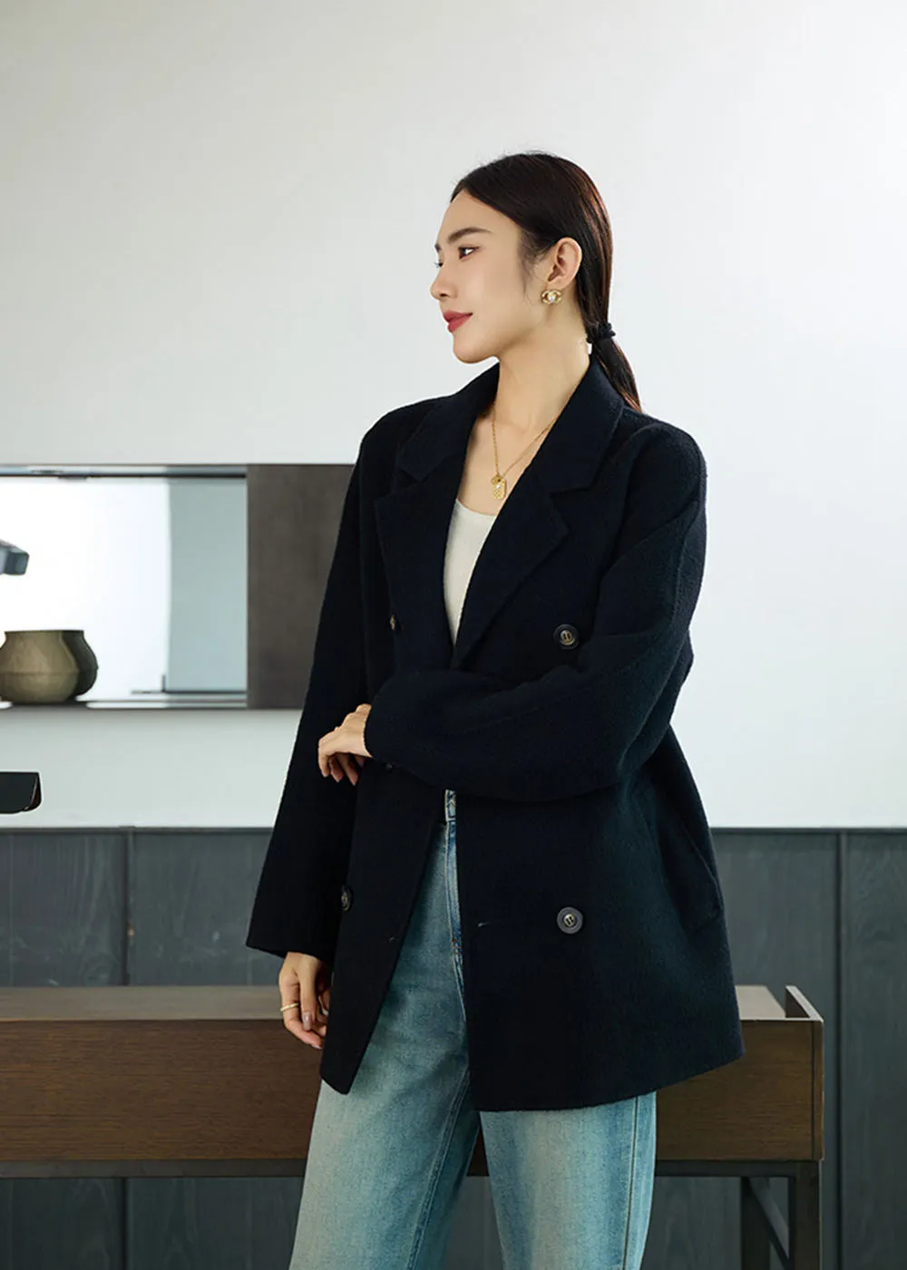 Holly Front Button Double Face Wool Blazer