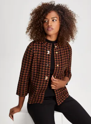 Houndstooth Mock Neck Cardigan